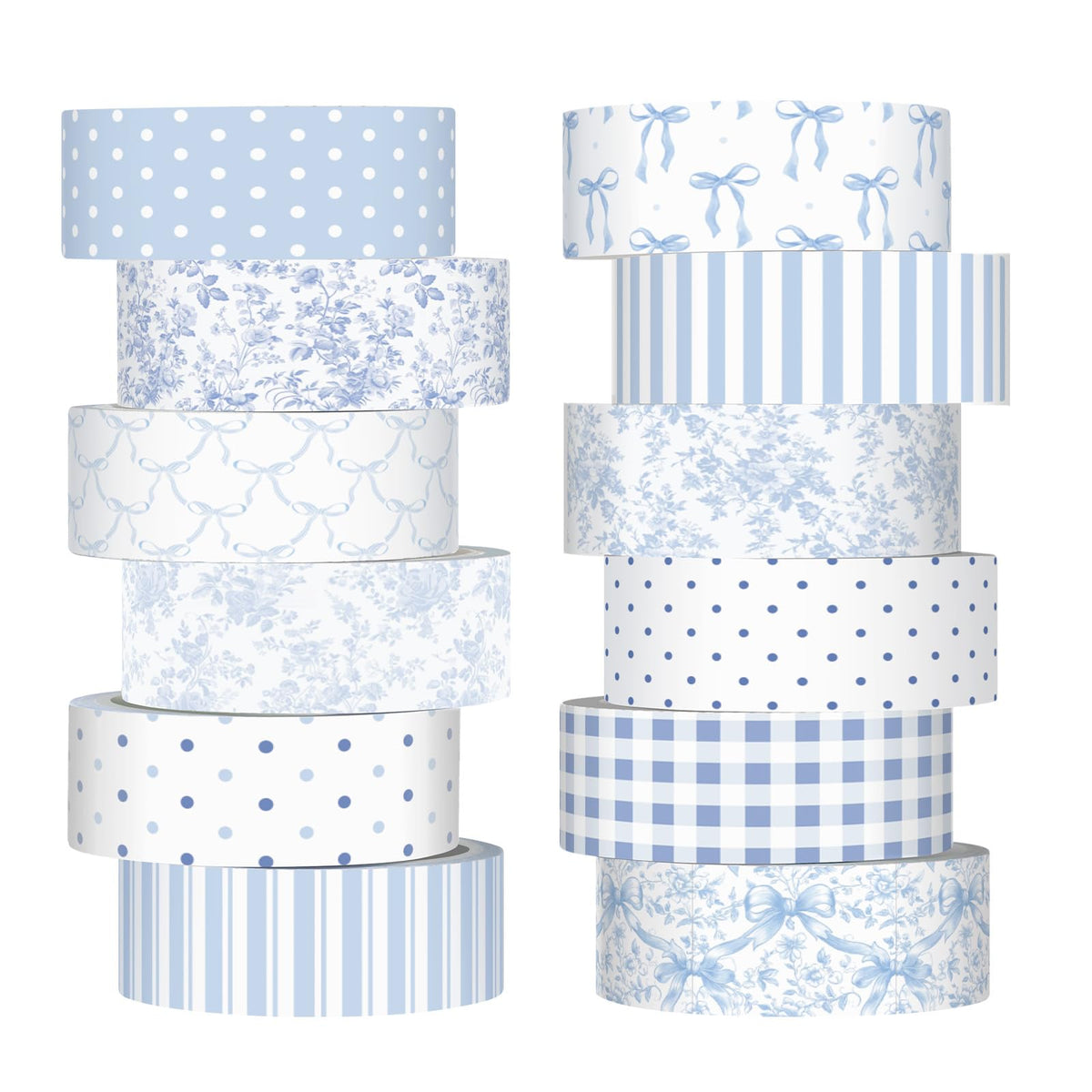 YooNotee 12 Rolls Floral Washi Tape Set,Blue and White,Floral
