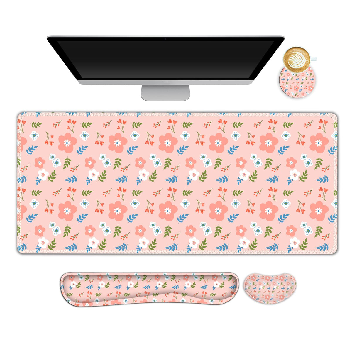 NXZGO Large Gaming Mouse Pad Set, 4 in1 Ergonomics Keyboard Desk Mat with Memory Foam Wrist Rest