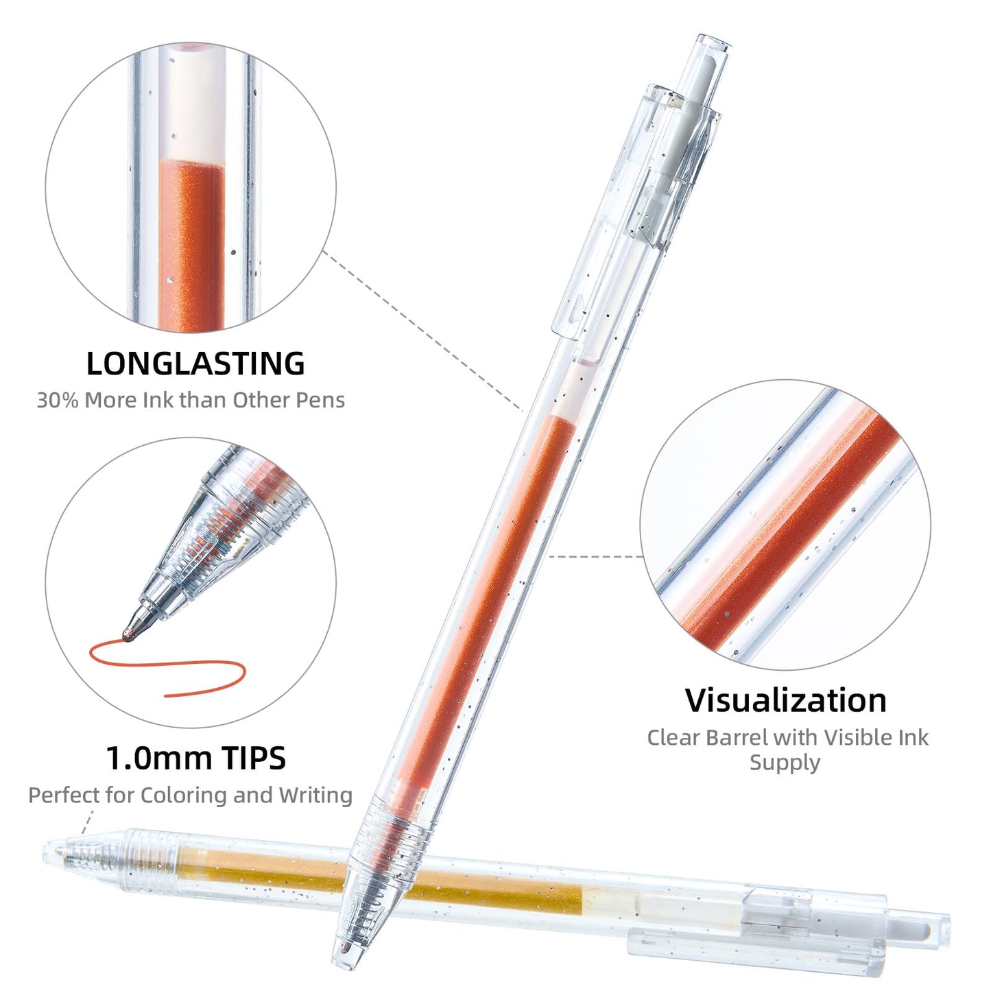 EpenGo Click Glitter Gel Pen Set, 48 Colors 1.0mm for Coloring & Journaling