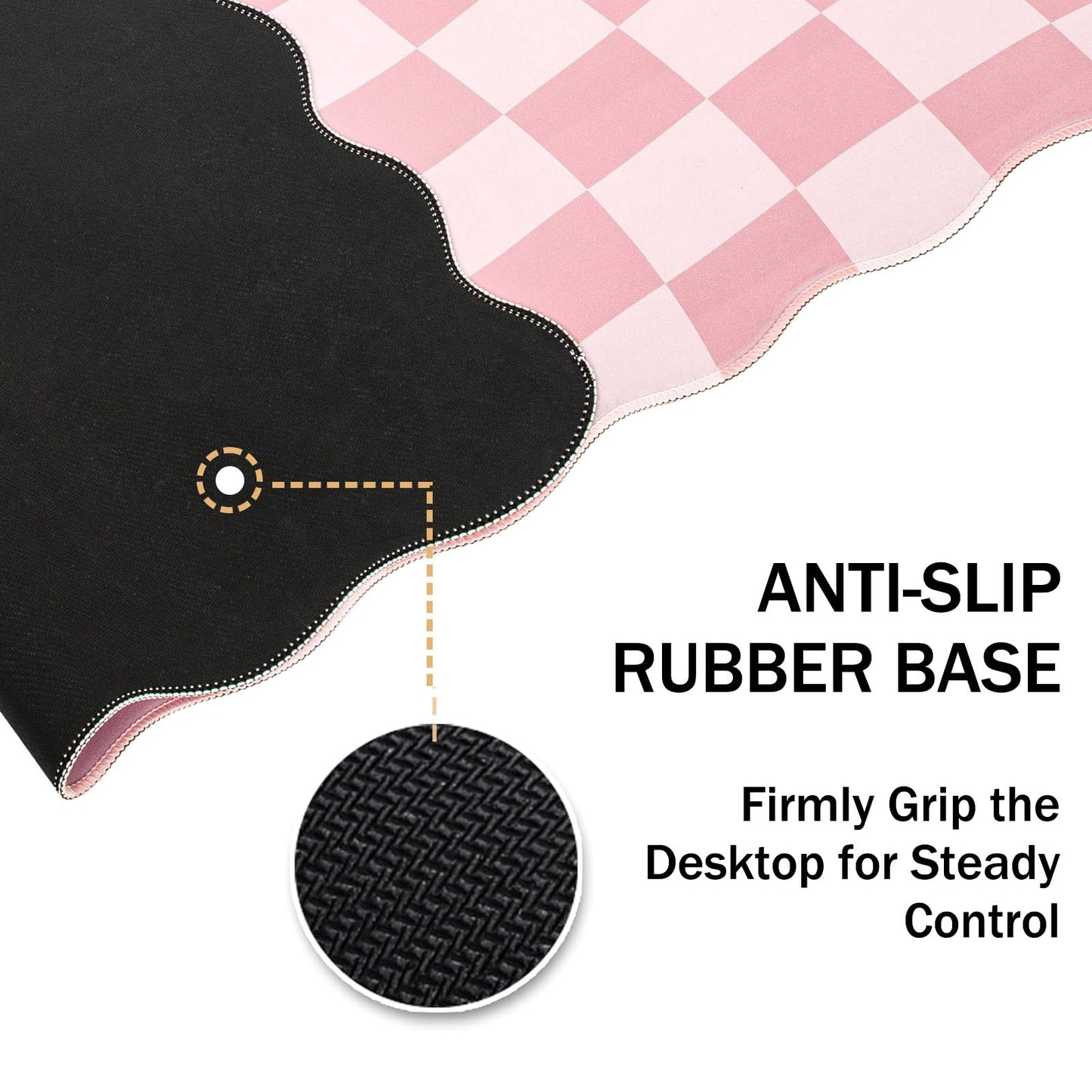 L-SPOUTTO Pink Mouse Pad,Geometric Desk Mat XXL Large Scalloped Gaming Mousepad,35.4x15.7in