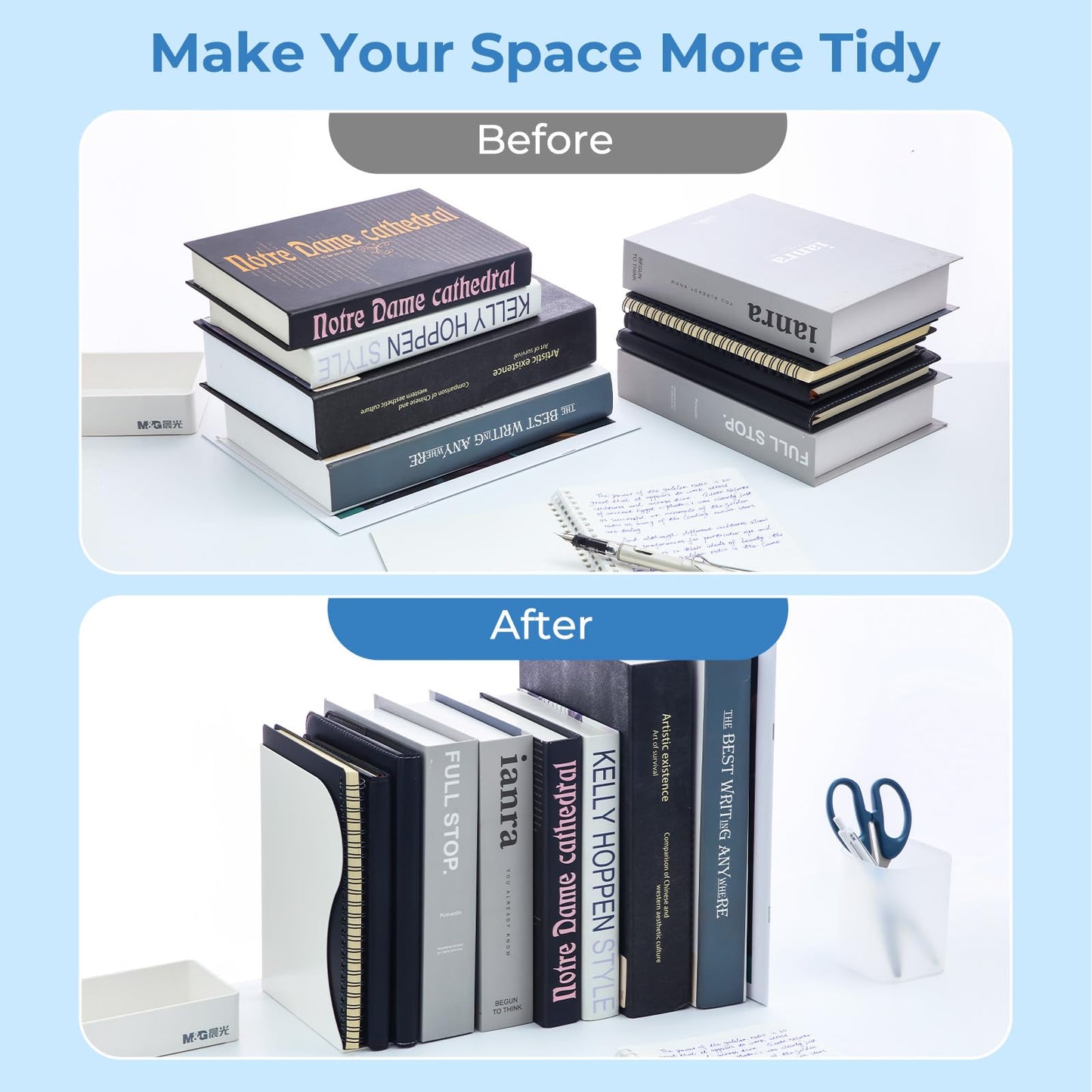 M&G Adjustable Bookends Book Ends for Shelves, Metal Bookend for Heavy Books, Desk Magazine File