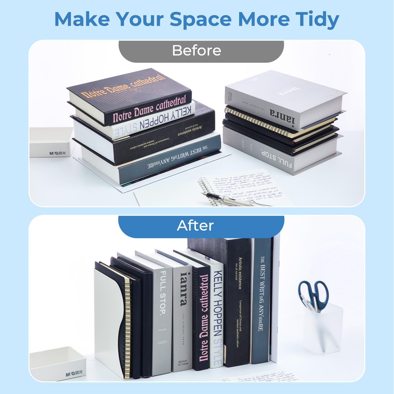 M&G Adjustable Bookends Book Ends for Shelves, Metal Bookend for Heavy Books, Desk Magazine File