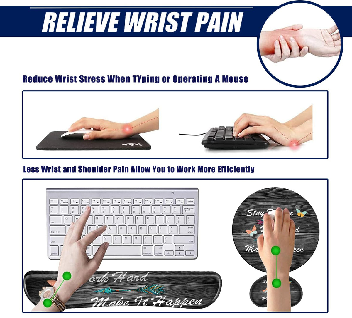 Stay Positive Mouse Pad with Wrist Support Inspirational Mousepad Memory Foam Keyboard Wrist Rest