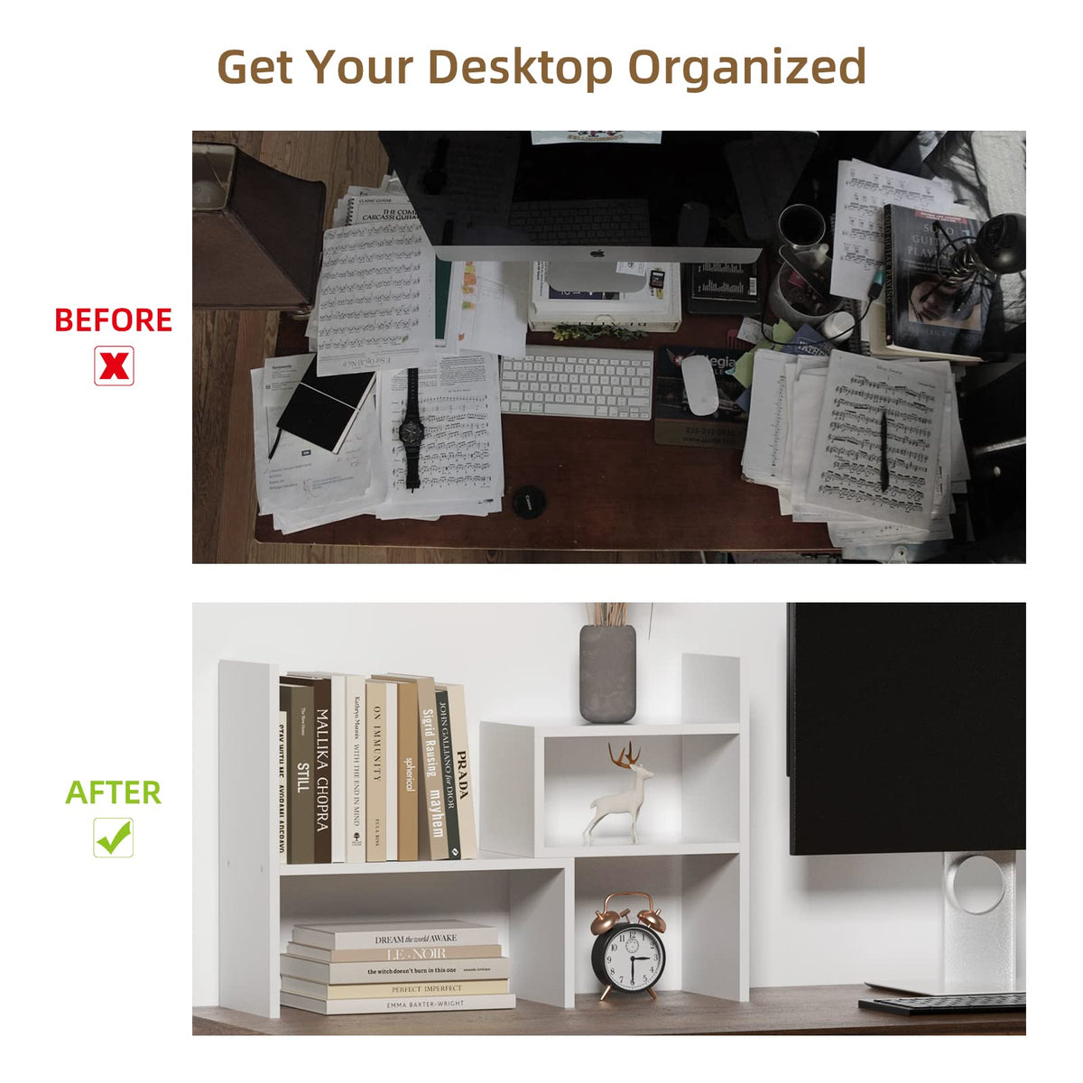 TY ARTS & CULTURE Expandable Wood Desktop Organizer Countertop Bookshelf