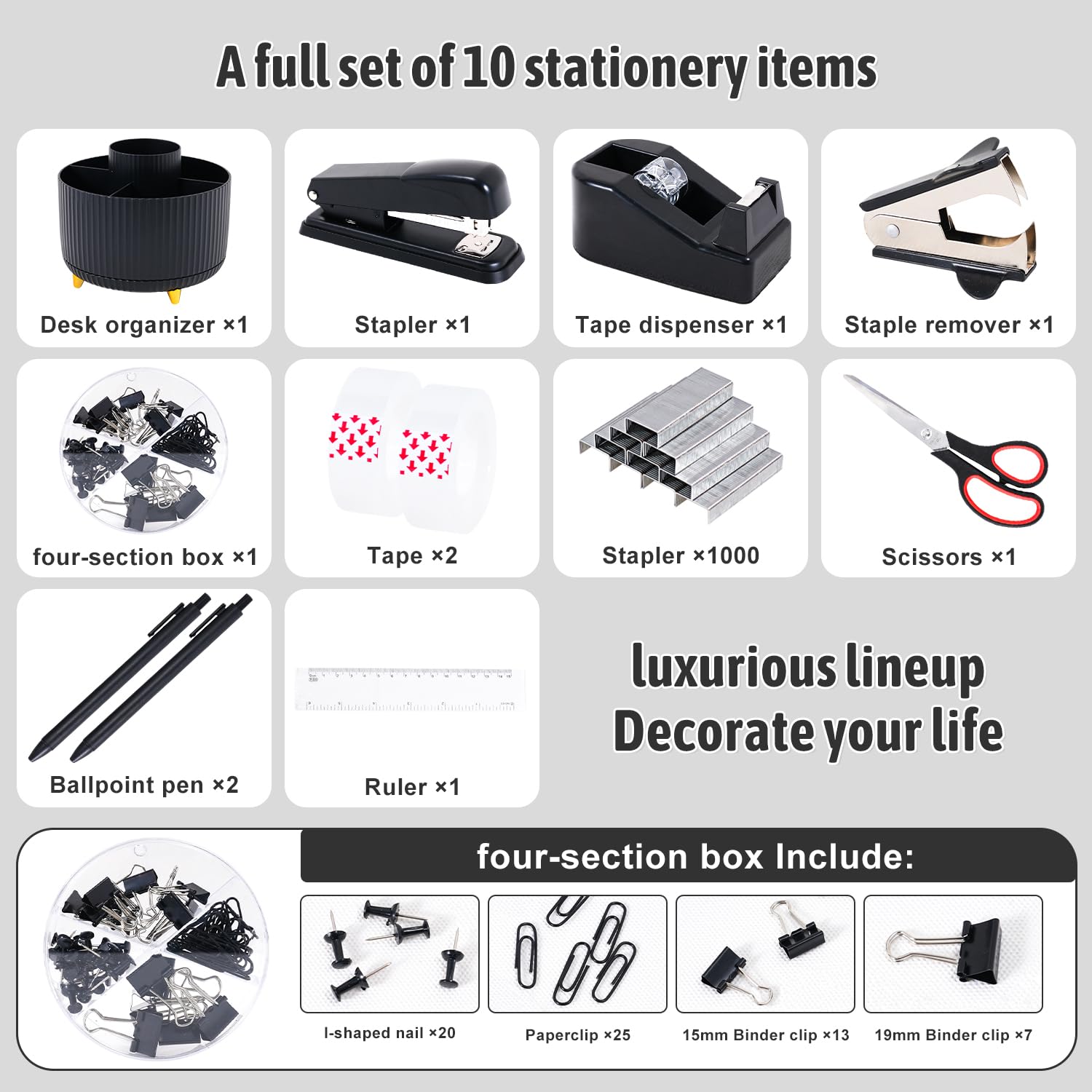 Gawsey Black Desk Organizers and Accessories with Desk Organizer 360° Rotating Pen Holder and