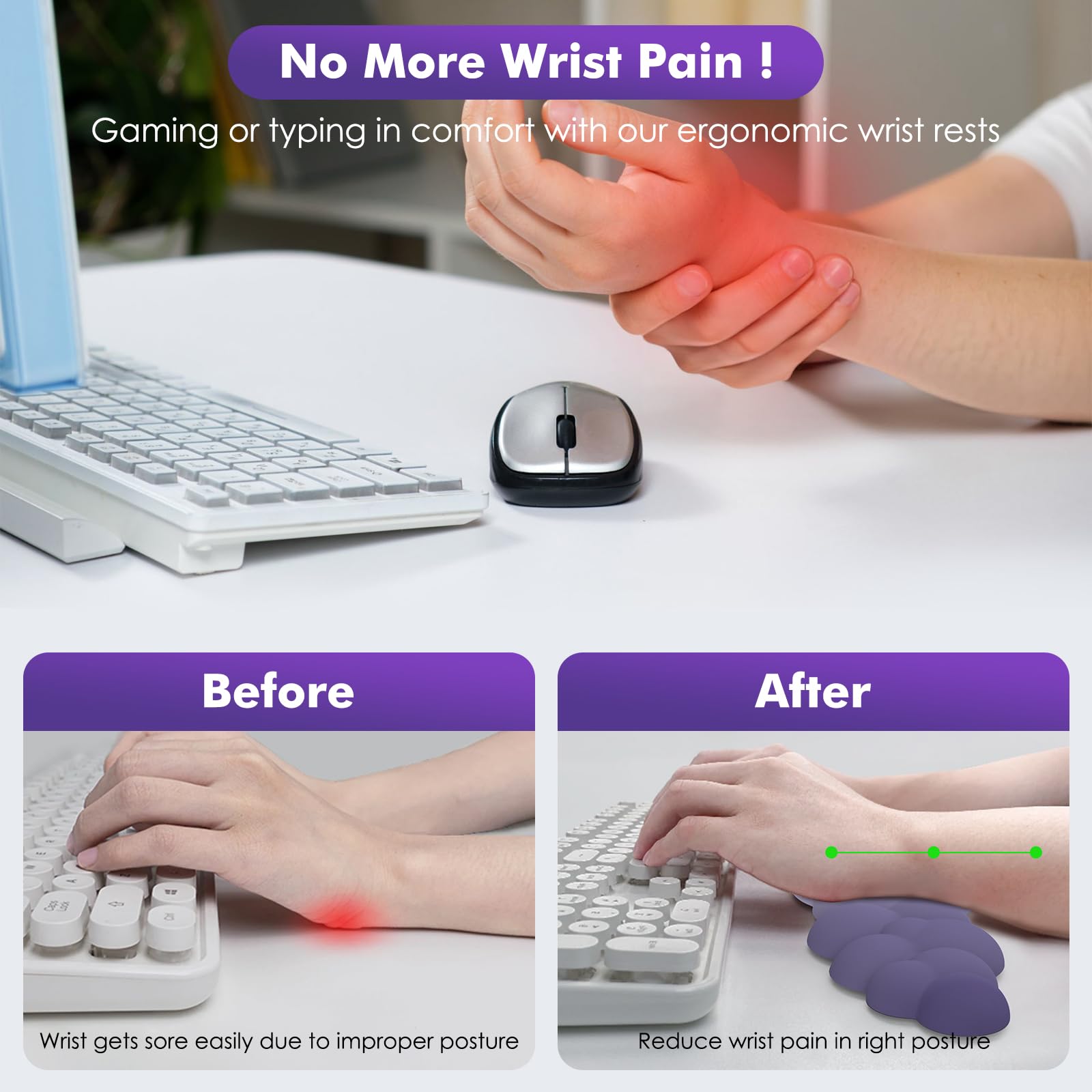 MoKo Cloud Wrist Rest for Keyboard and Mouse with Mouse Pad, Purple