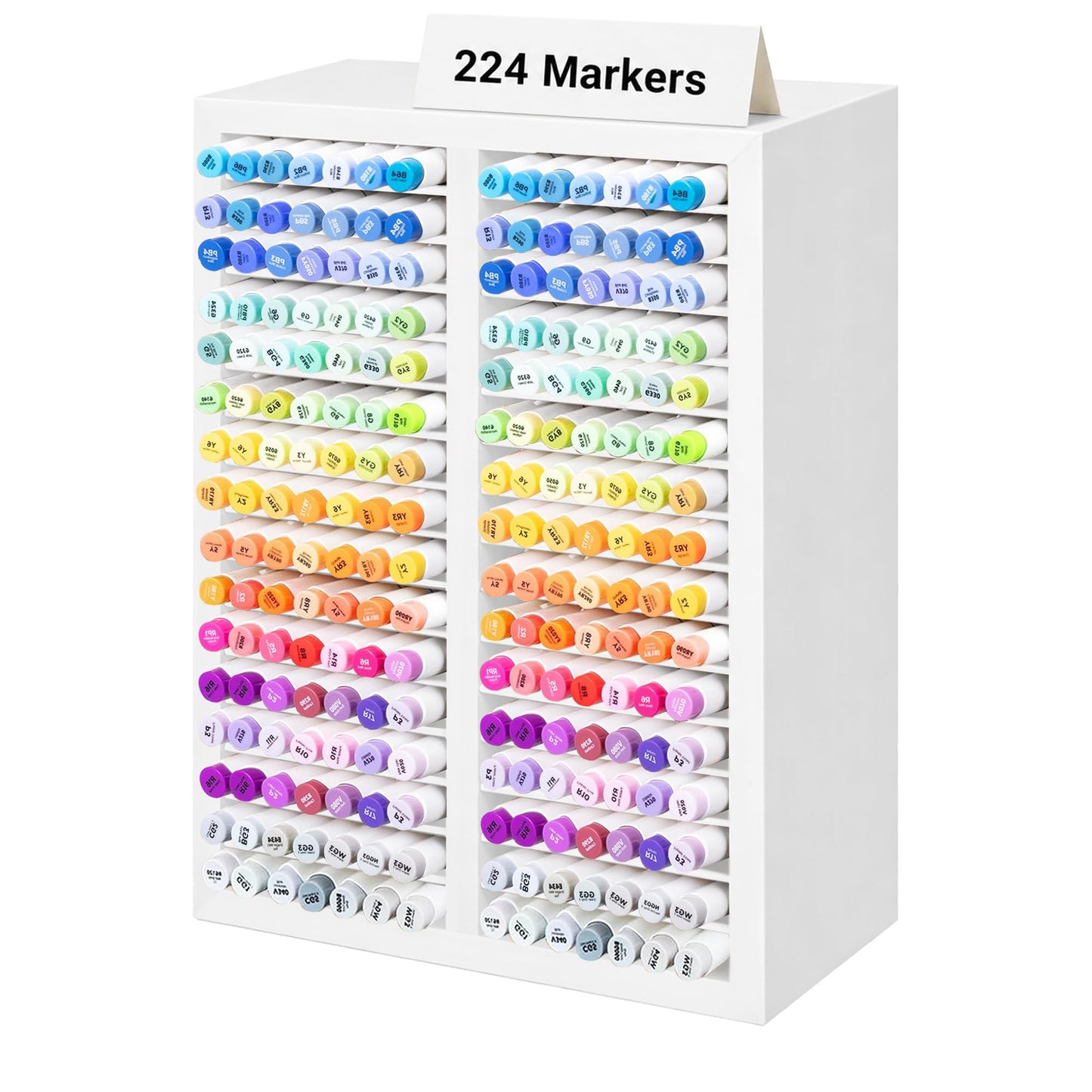 PROLEE Marker Organizer for 224 Markers, Wooden Alcohol Marker Holder with 32 Compartments