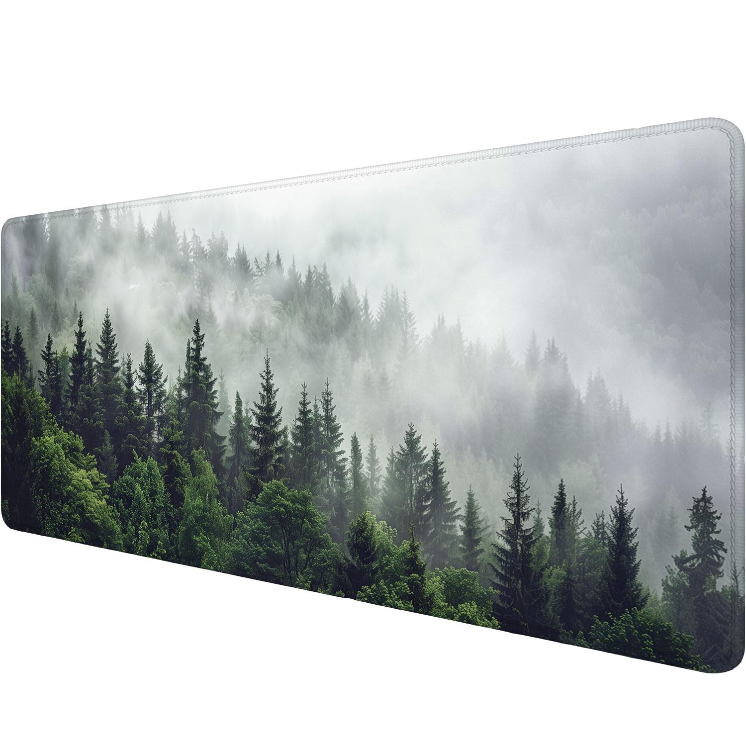 Misty Forest Gaming Mouse Pad Desk Pad Nature Fir Tree Woodland Large Gaming Mouse Mat with