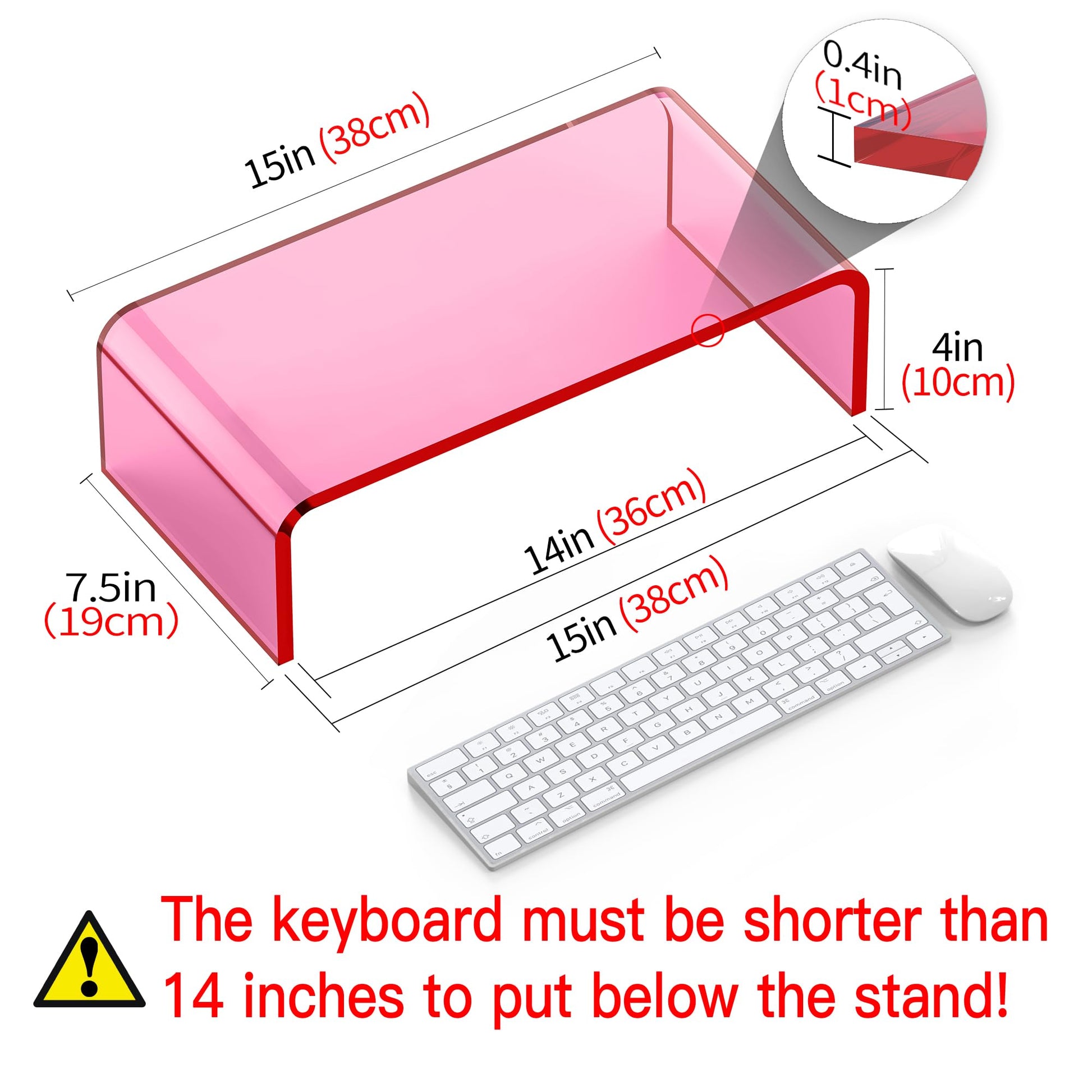 Beimu Acrylic Monitor Stand Riser Pink Laptop Stand Riser L15 xW7.5 xH4
