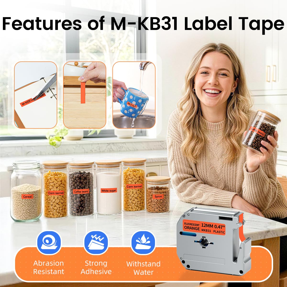 Replacement for Brother M Tape 12mm 0.47'' Fluorescent Orange M-KB31