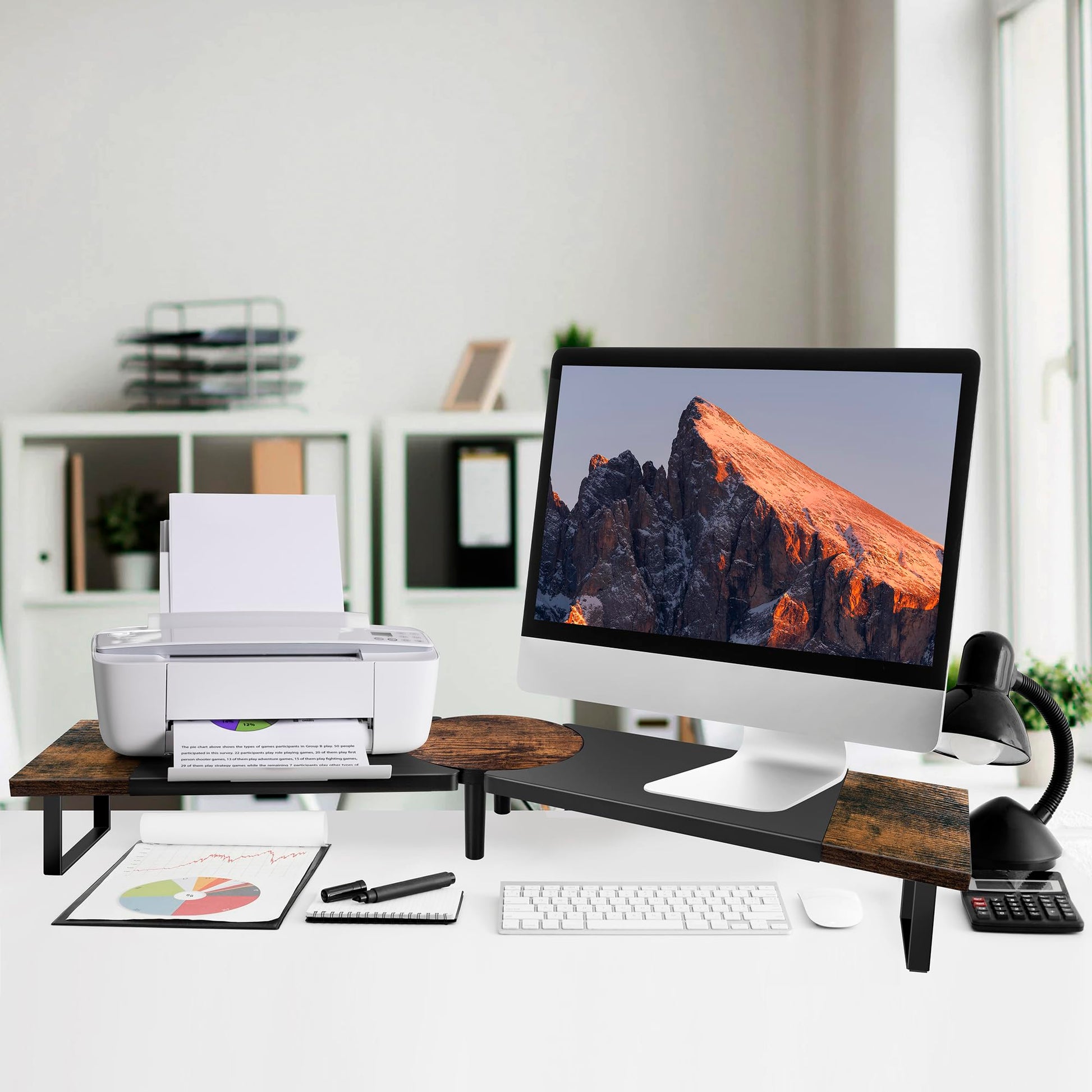 Across-Star Dual-Monitor Stand for Desk - Large Adjustable Length and Angle Riser for 2 Monitors