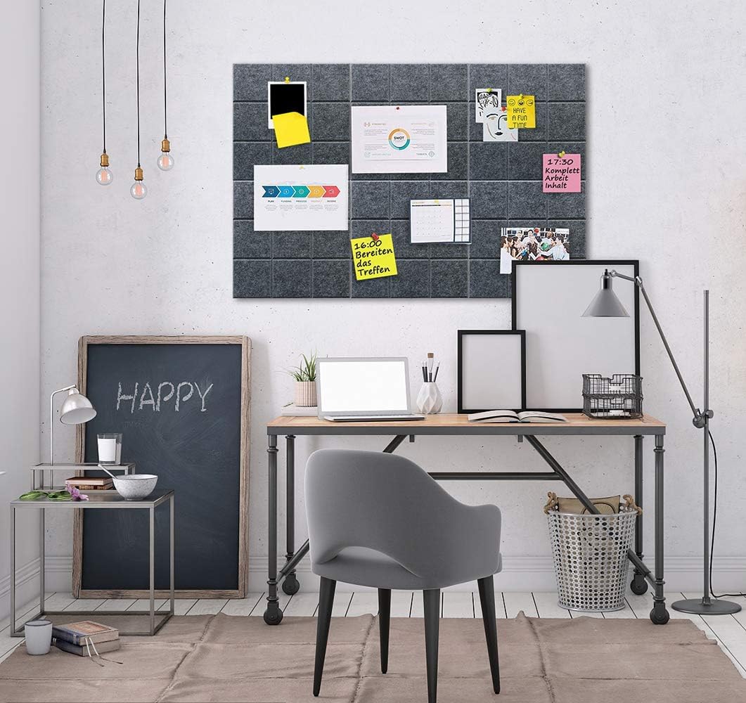 Uoisaiko Large Cork Board Felt Board Tiles for Walls with 30 Push Pins, 11.8"x11.8" Pack of 6 Pin