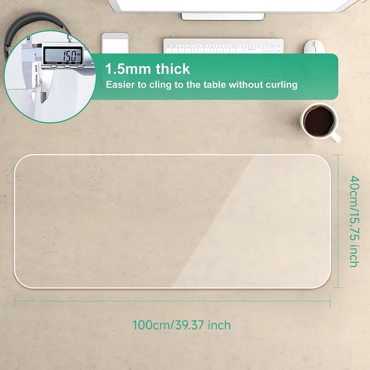 NATRKE Clear Desk Mat Pad, 39.4"x15.7" Large Transparent Computer Desk Mat Plastic Desktop