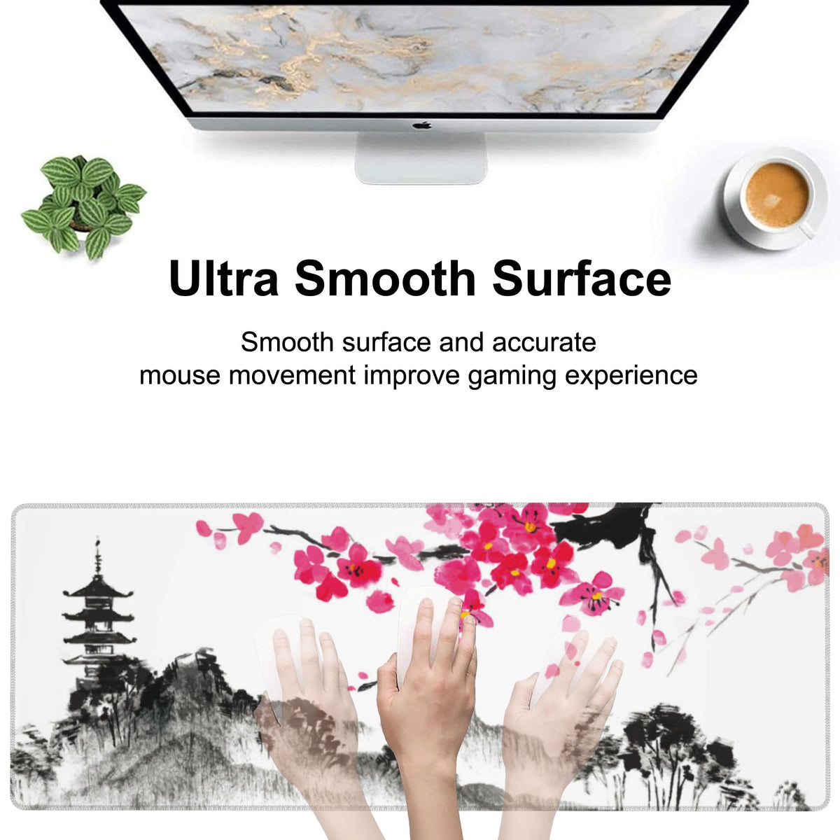 Chinese Ink Painting Desk Mat,Large Abstract Landscape Painting Gaming Keyboard Mouse Pad,Non-Slip