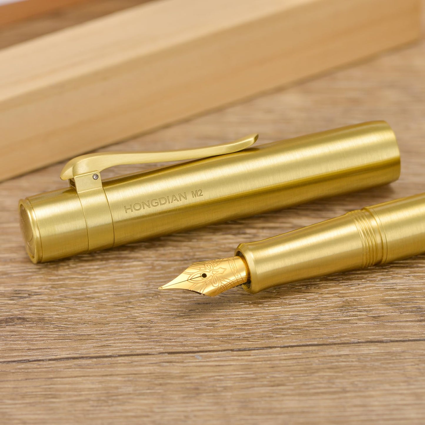 HONG DIAN M2 Black Forest Mini Fountain Pen, Fine Soft Golden Nib & Sleek Shape Brass Short Pocket