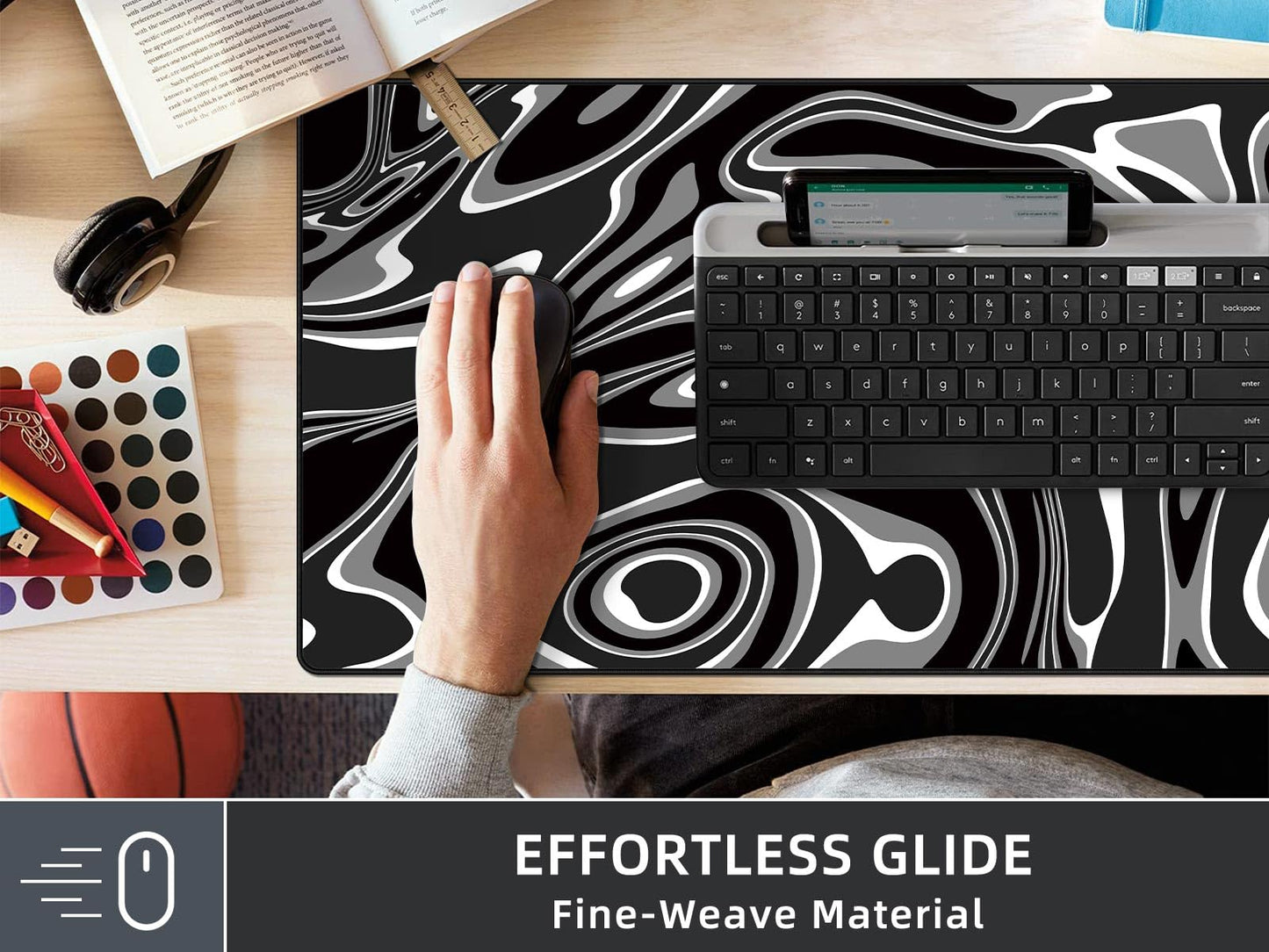 Rinaze Large Gaming Mouse Pad with Superior Micro-Weave Cloth, Extended Desk Mousepad with Stitched
