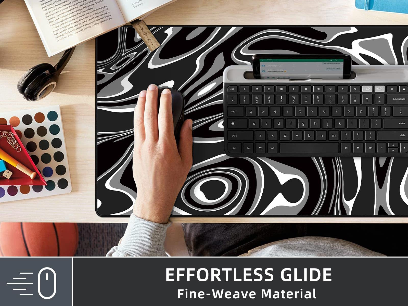 Rinaze Large Gaming Mouse Pad with Superior Micro-Weave Cloth, Extended Desk Mousepad with Stitched