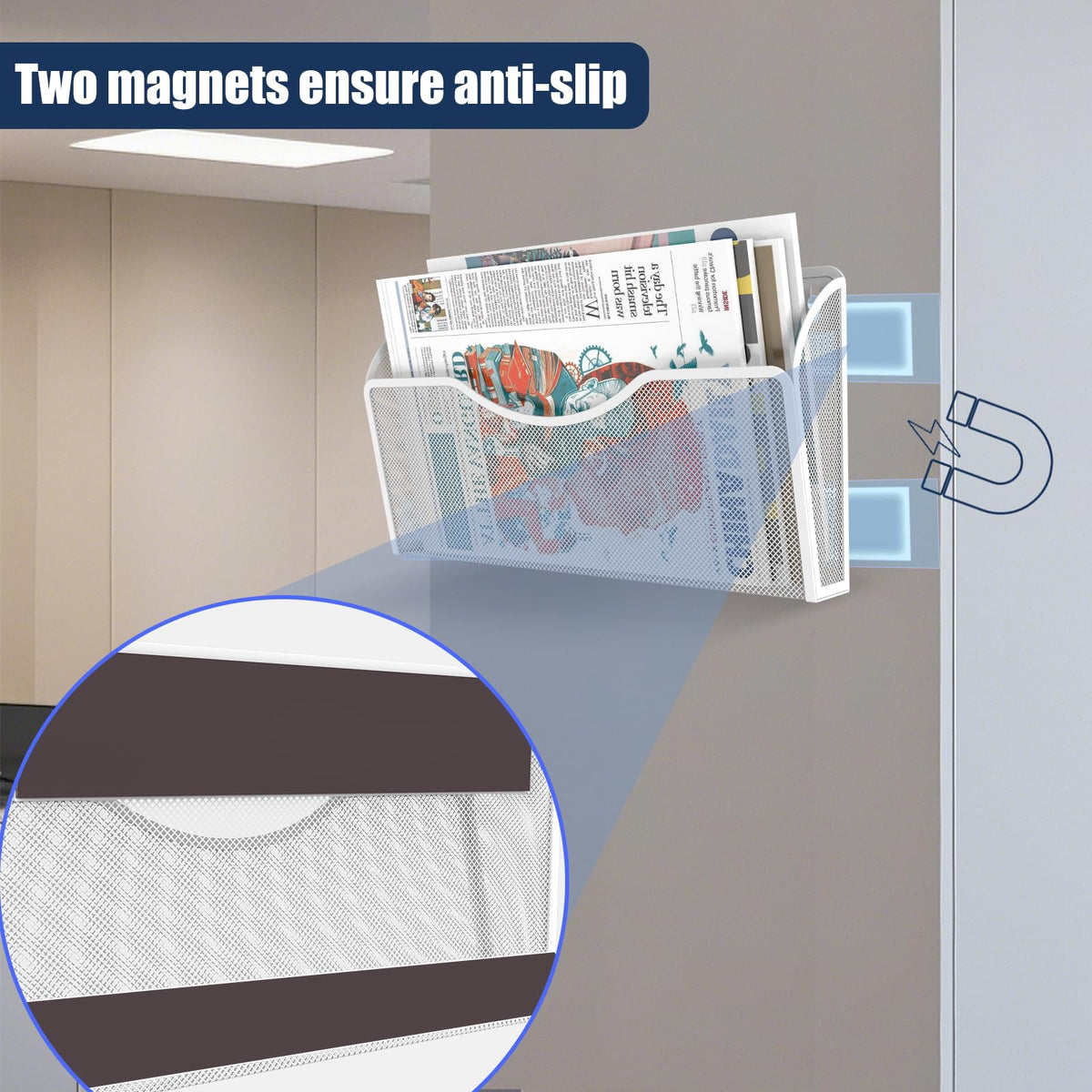 3 Pcs Magnetic File Holder for File Cabinets, Folder Holder Organizer- No Drilling Paper Document