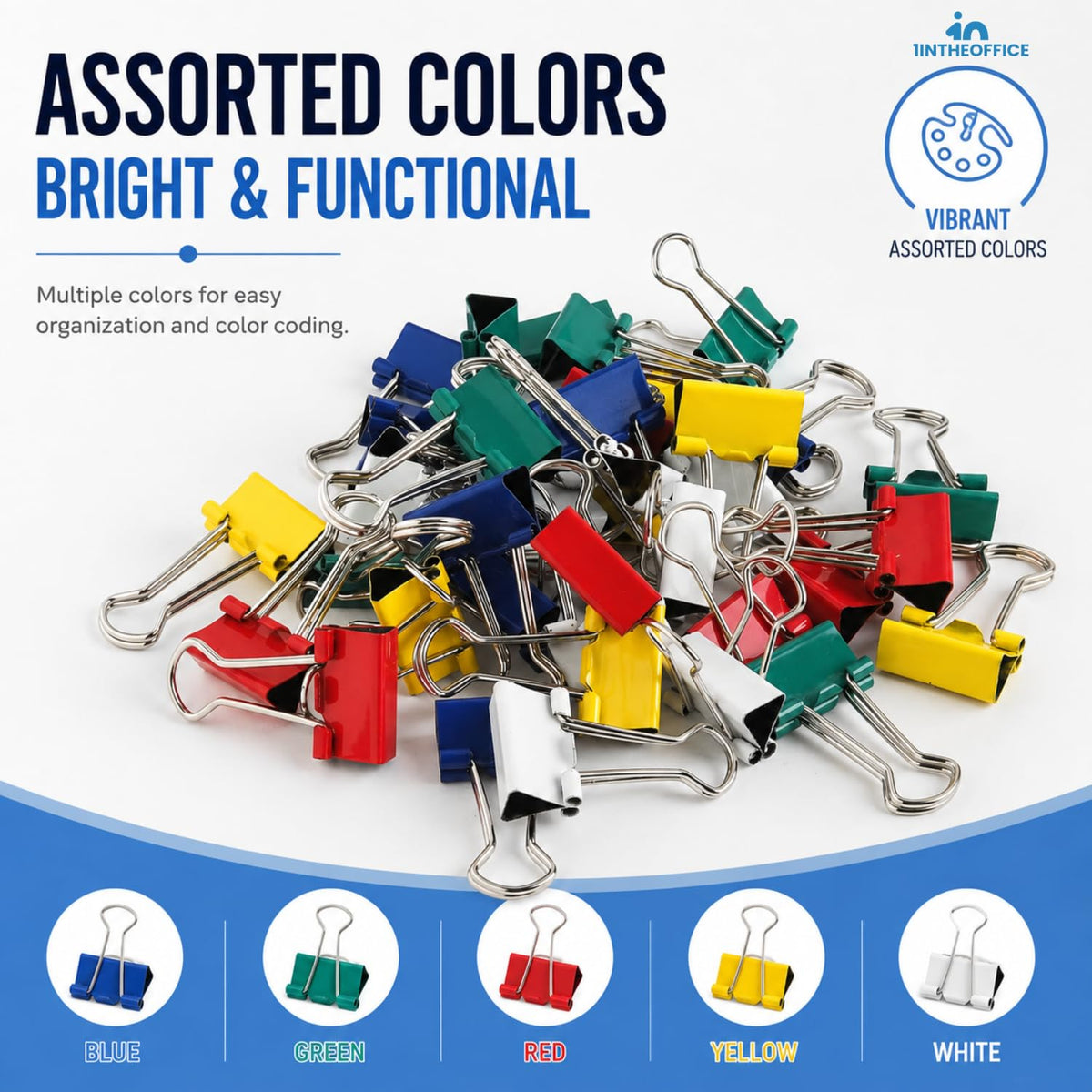 1InTheOffice Multicolored Binder Clips, Mini, 60ct