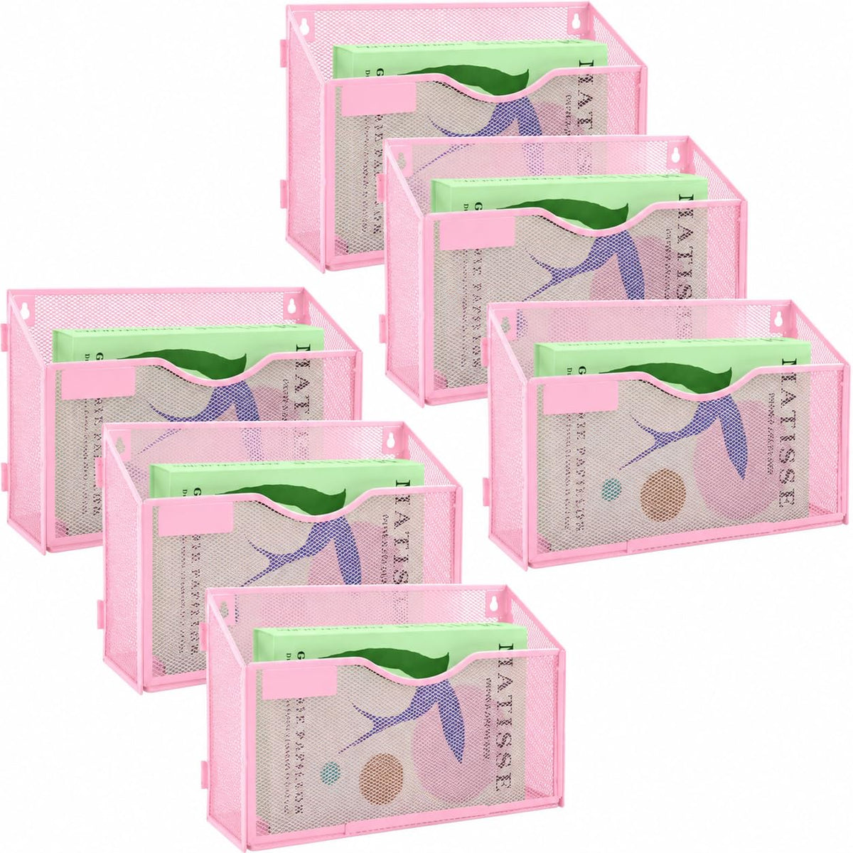 IOUGDSEC 6 Packs 1 Tier A4 Mesh in Tray Hanging Wall File Holder Magazine Document Holder Mail