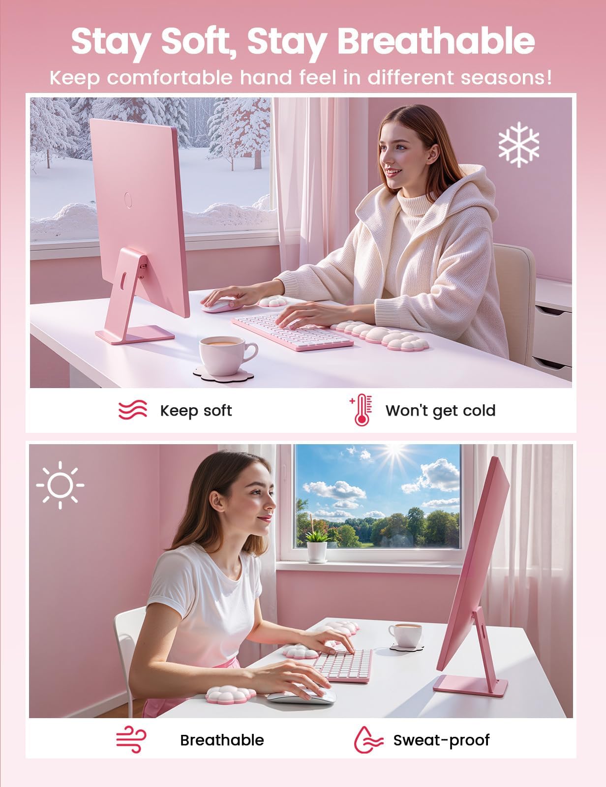 Vaydeer Cloud Keyboard Wrist Rest Set – Ergonomic Memory Foam Wrist Pad for Computer, Laptop &