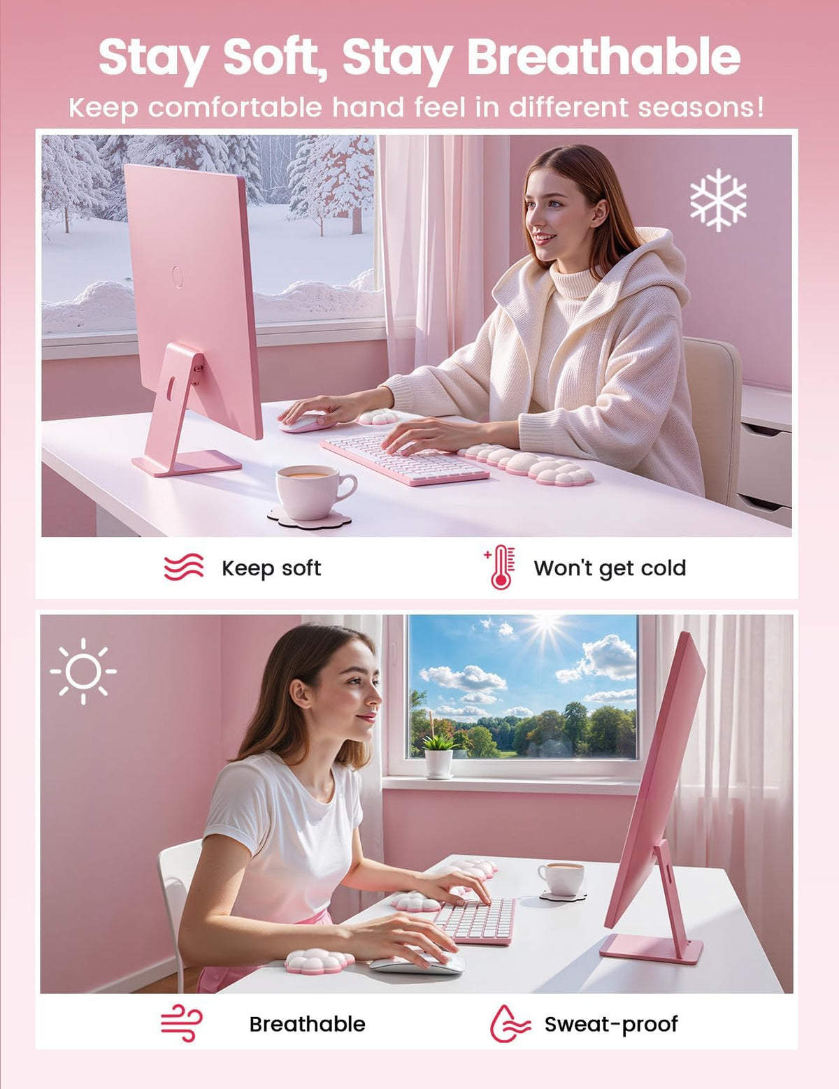 Vaydeer Cloud Keyboard Wrist Rest Set – Ergonomic Memory Foam Wrist Pad for Computer, Laptop &