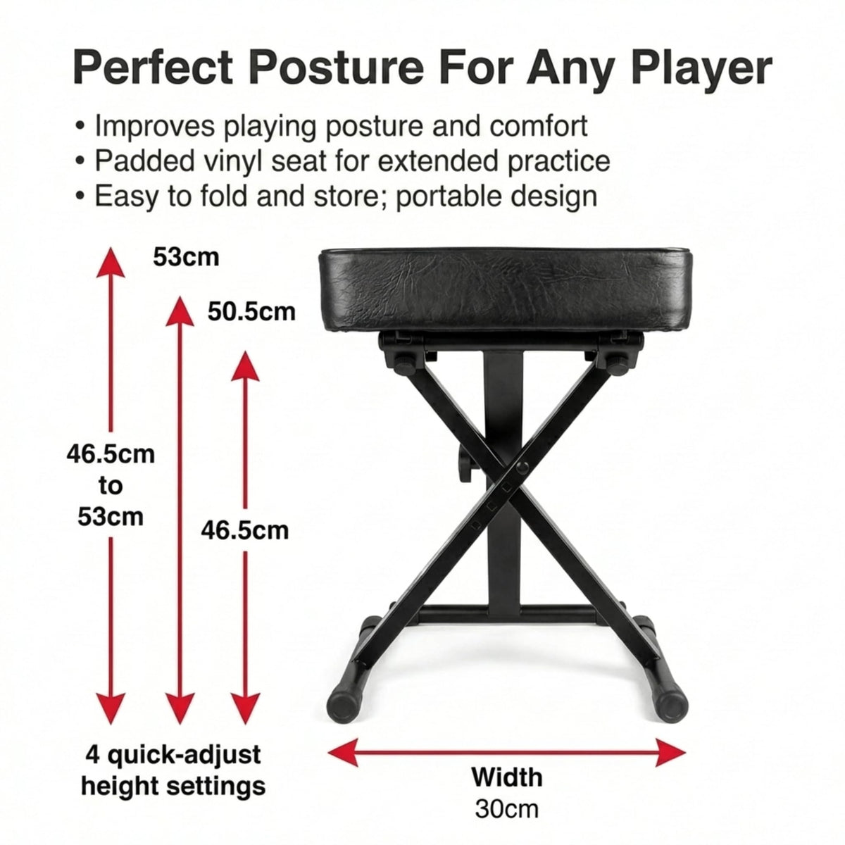 RockJam RJKBB100 Adjustable Padded Piano Bench, Keyboard Stool