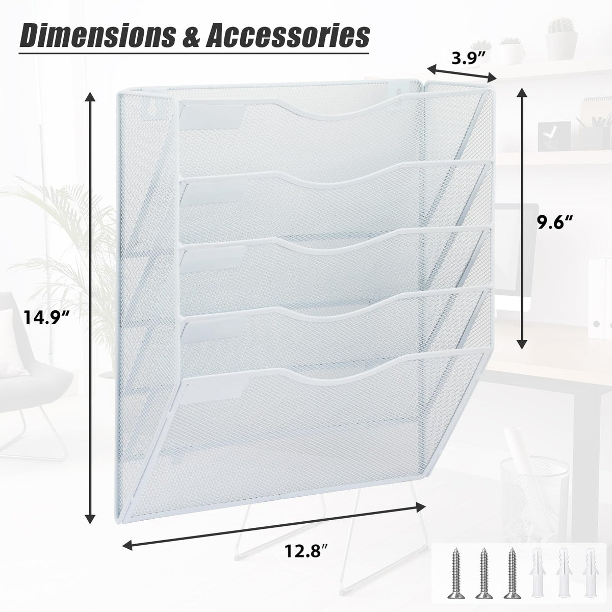 EASEPRES 5 Pocket Mesh Hanging Wall File Organizer, Wall Mounted Mail Paper Document Folder Holder