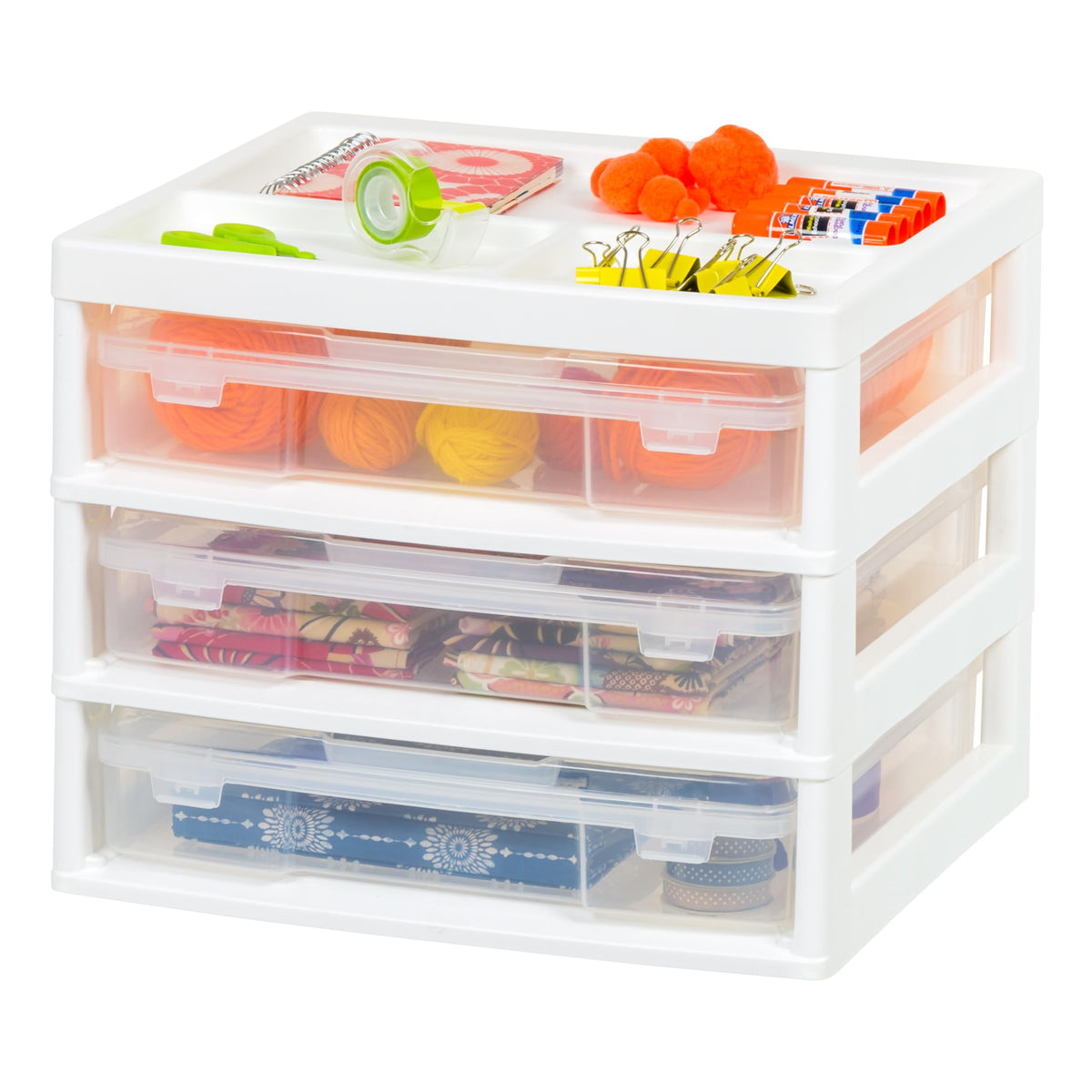 IRIS USA Desk Organizer |Made in USA| 3-Tier Cases - White/Clear