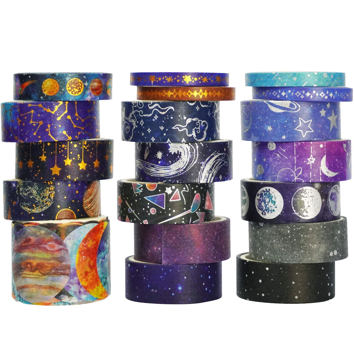 YUBBAEX Galaxy Washi Tape Set Starry Gold Silver Foil Decorative Tapes for Arts, DIY Crafts
