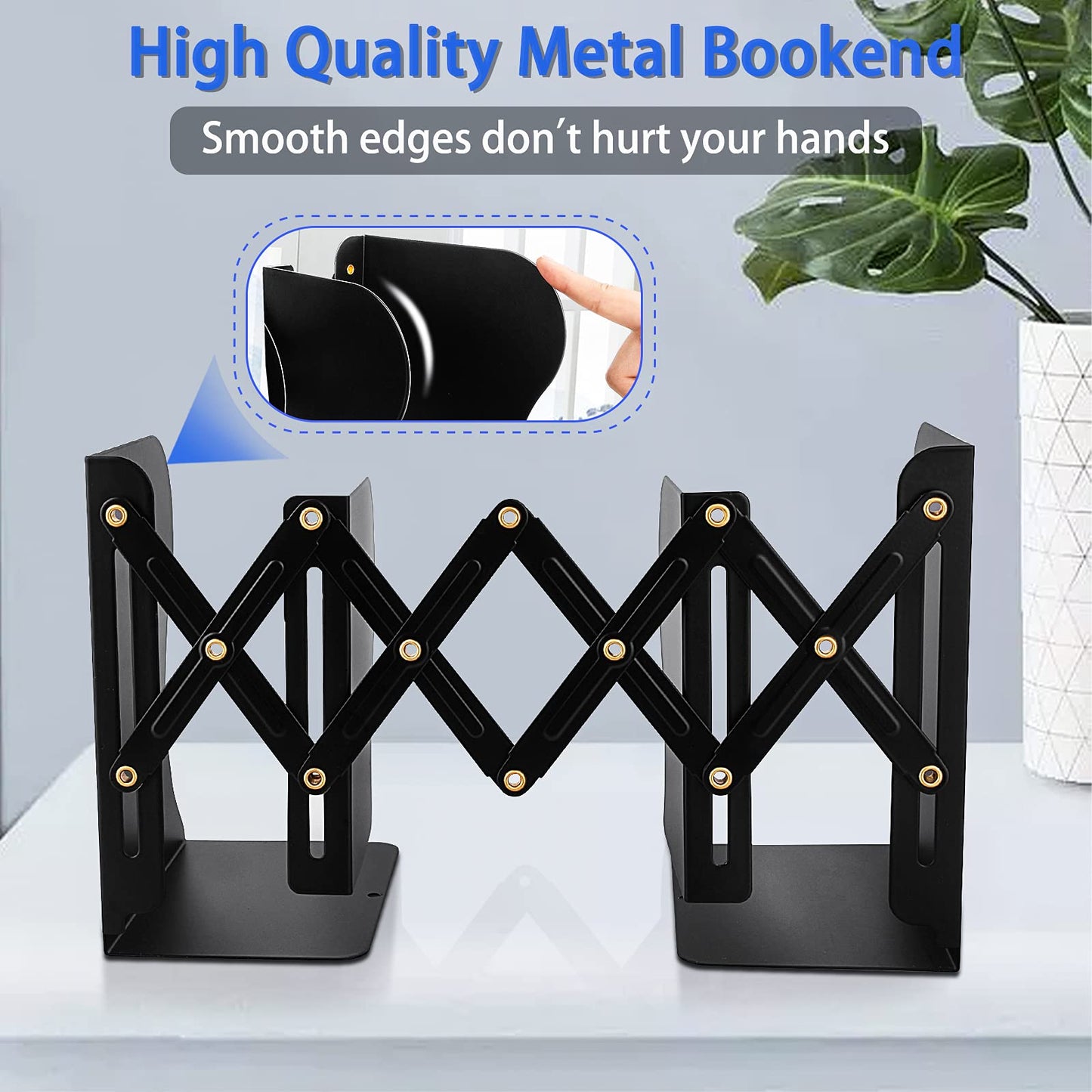 Non Skid Book Ends to Hold Books, Carooyac Metal Adjustable Book Ends Decorative Bookends for Home