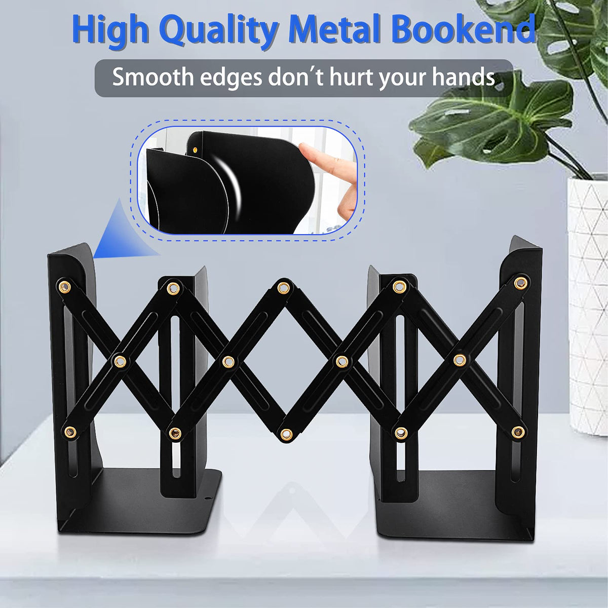 Non Skid Book Ends to Hold Books, Carooyac Metal Adjustable Book Ends Decorative Bookends for Home