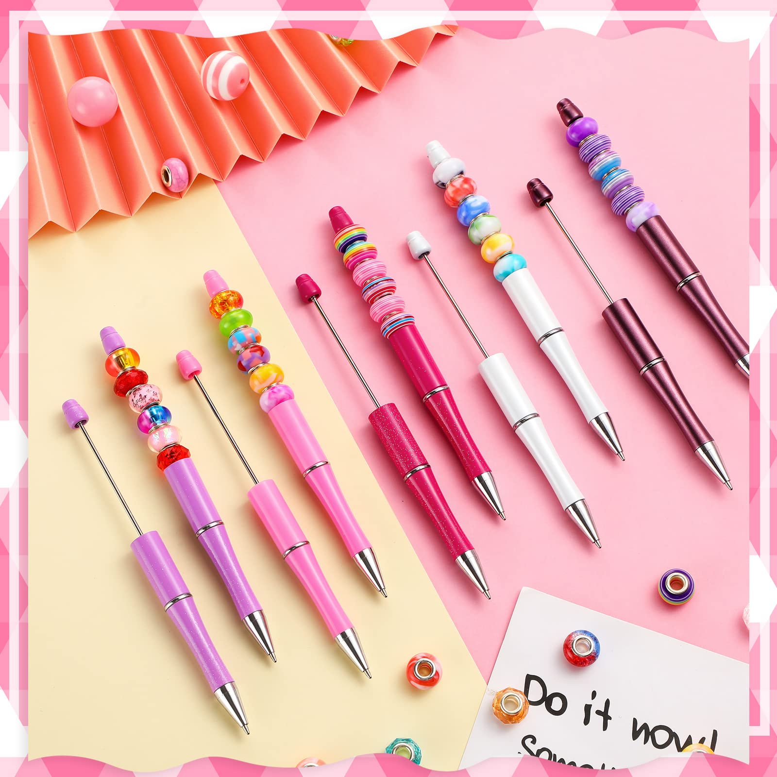 Crtiin 100 Pcs Beadable Pen School DIY Kit,Pink Purple