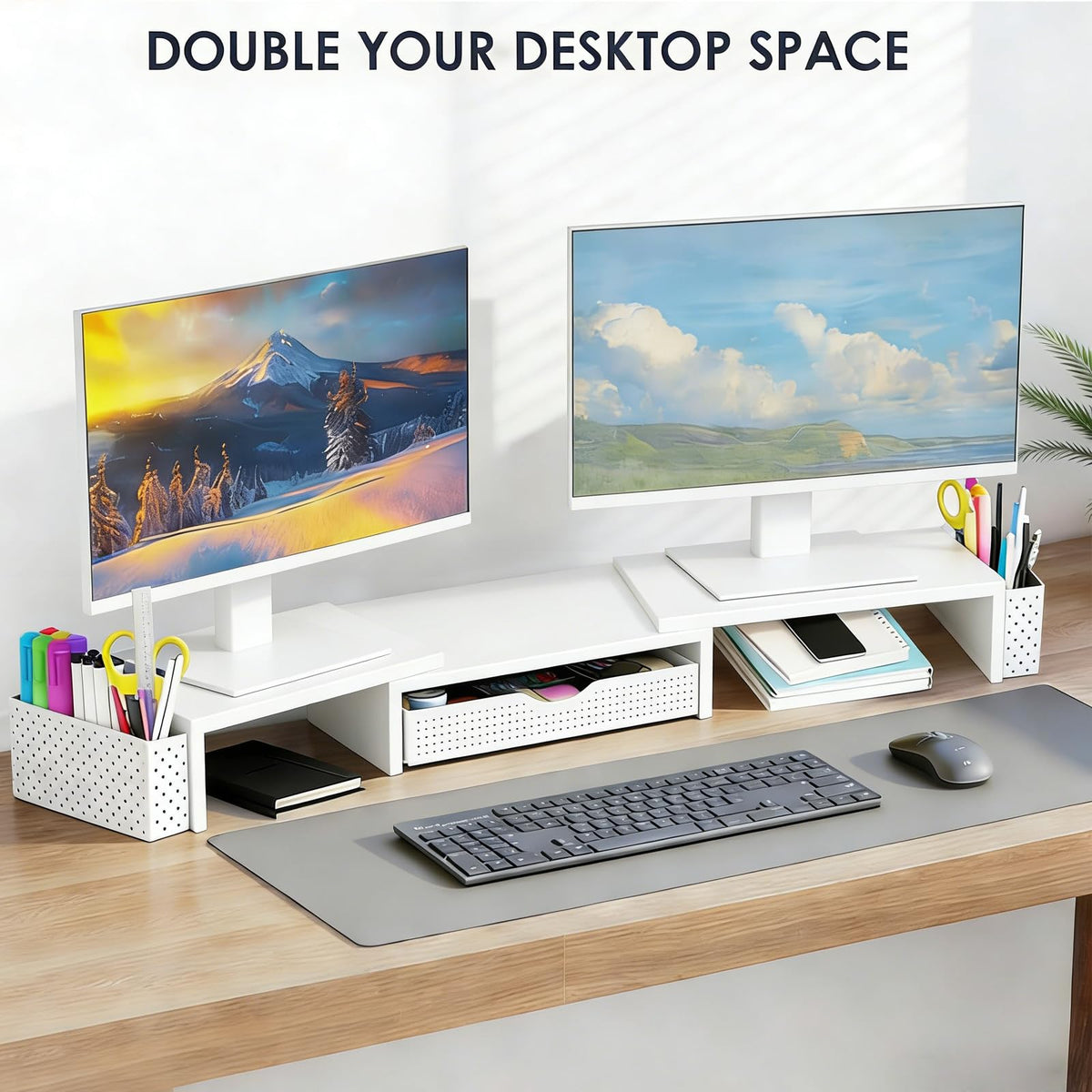 Spacrea Dual Monitor Stand Riser with Drawer and 2 Pen Holders