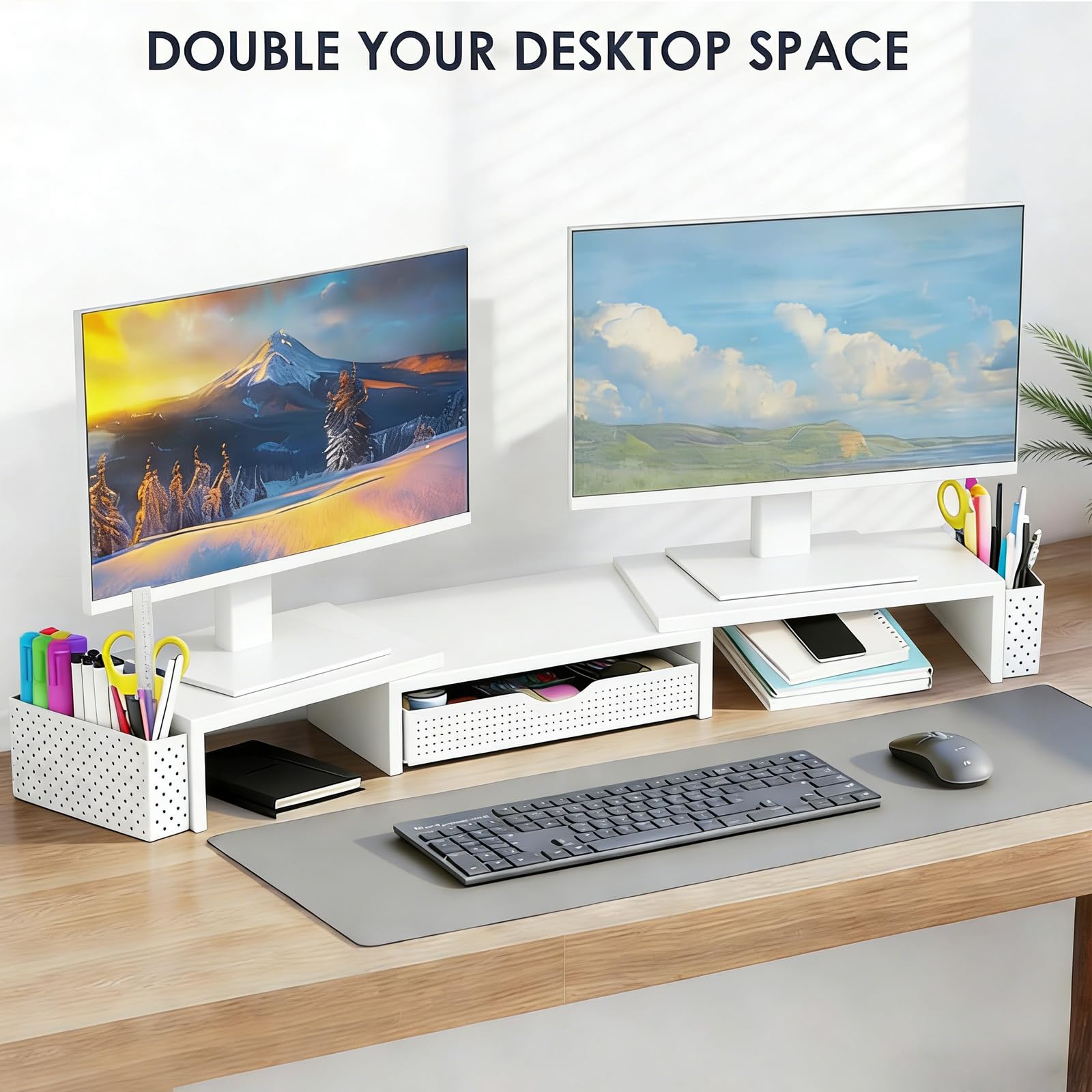 Spacrea Dual Monitor Stand Riser with Drawer and 2 Pen Holders