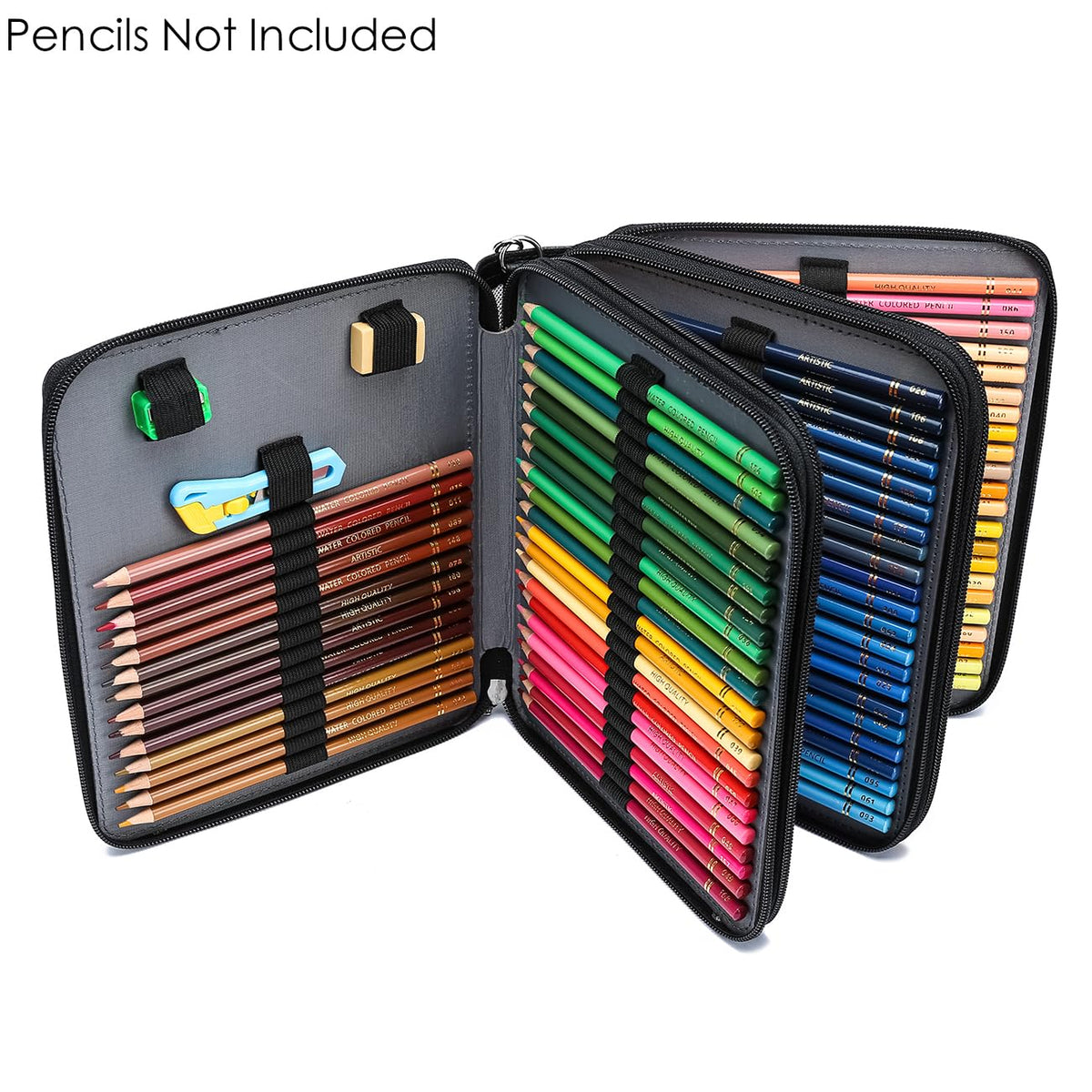 YOUNGCOL Deluxe PU Leather Colored Pencil Case - 120 Slots Pencil Holder with Handle Strap Large