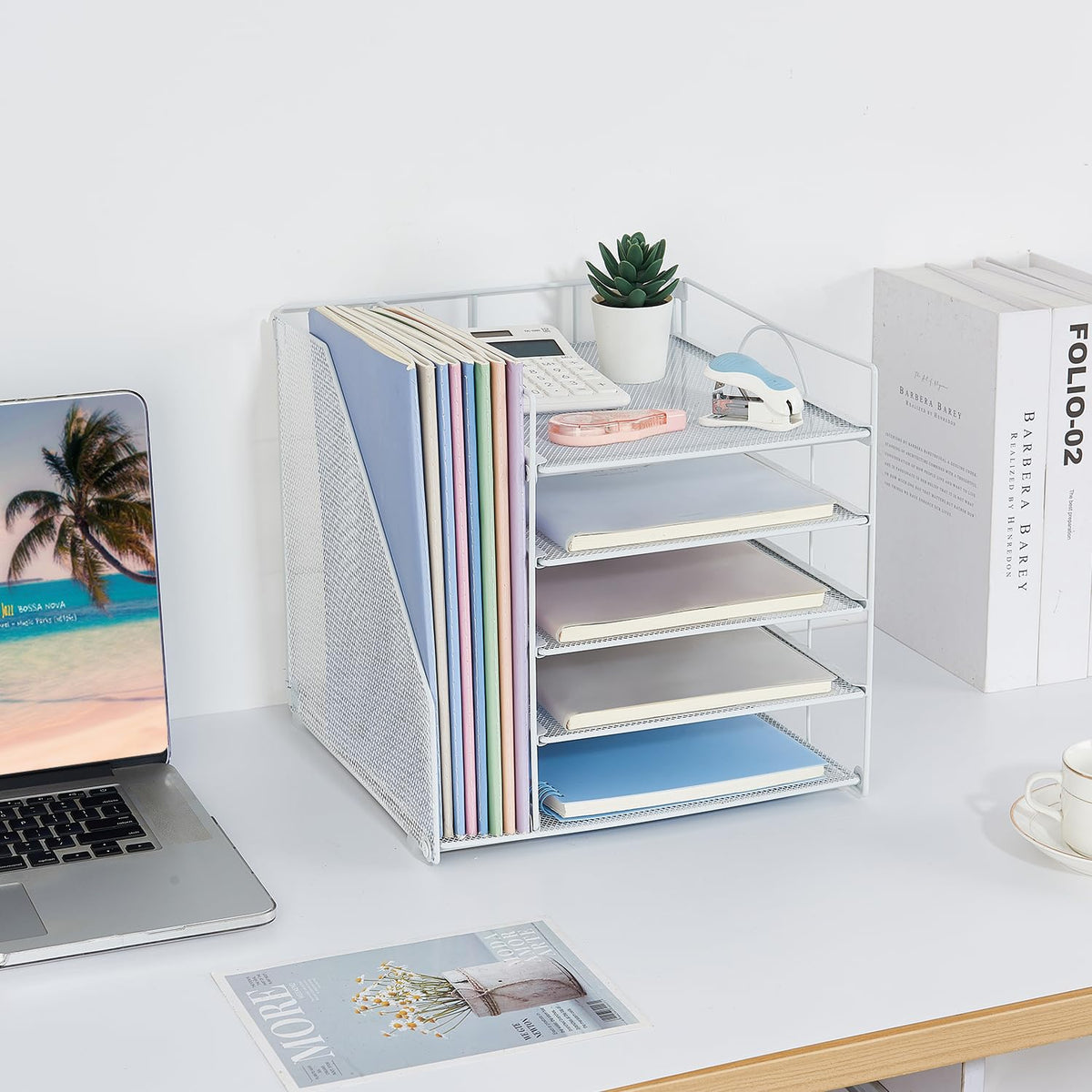 LEKETREE Desk Organizers and Accessories, 5-Tier Paper Letter Tray Organizer with File Holder
