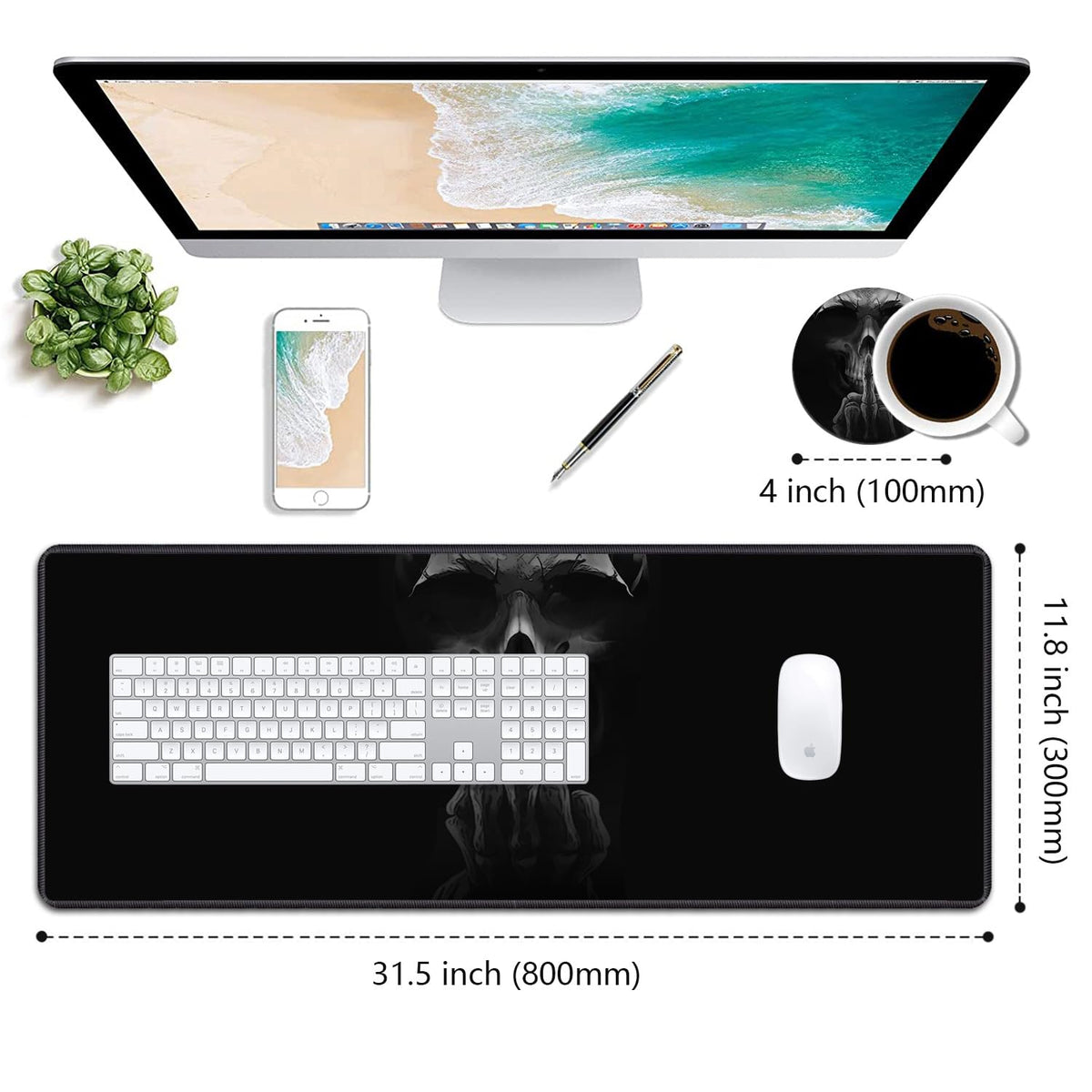 Desk Pad Mat Gaming Mouse Pads with Coasters, 31.5"x 11.8" XXL Large Computer Keyboard Mouse Mat