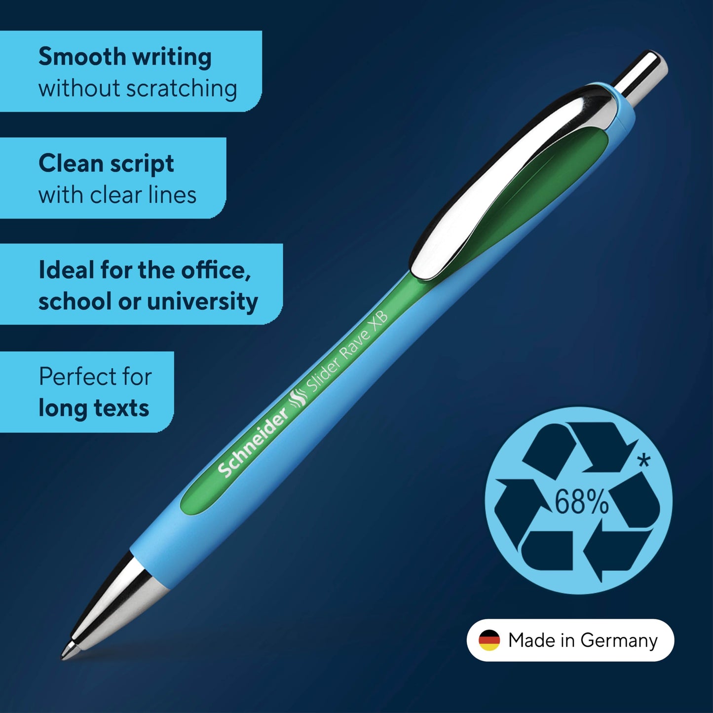 Schneider Slider Rave XB (Extra Broad) Ballpoint Pen, Refillable + Retractable, 1.4 mm, Light Blue
