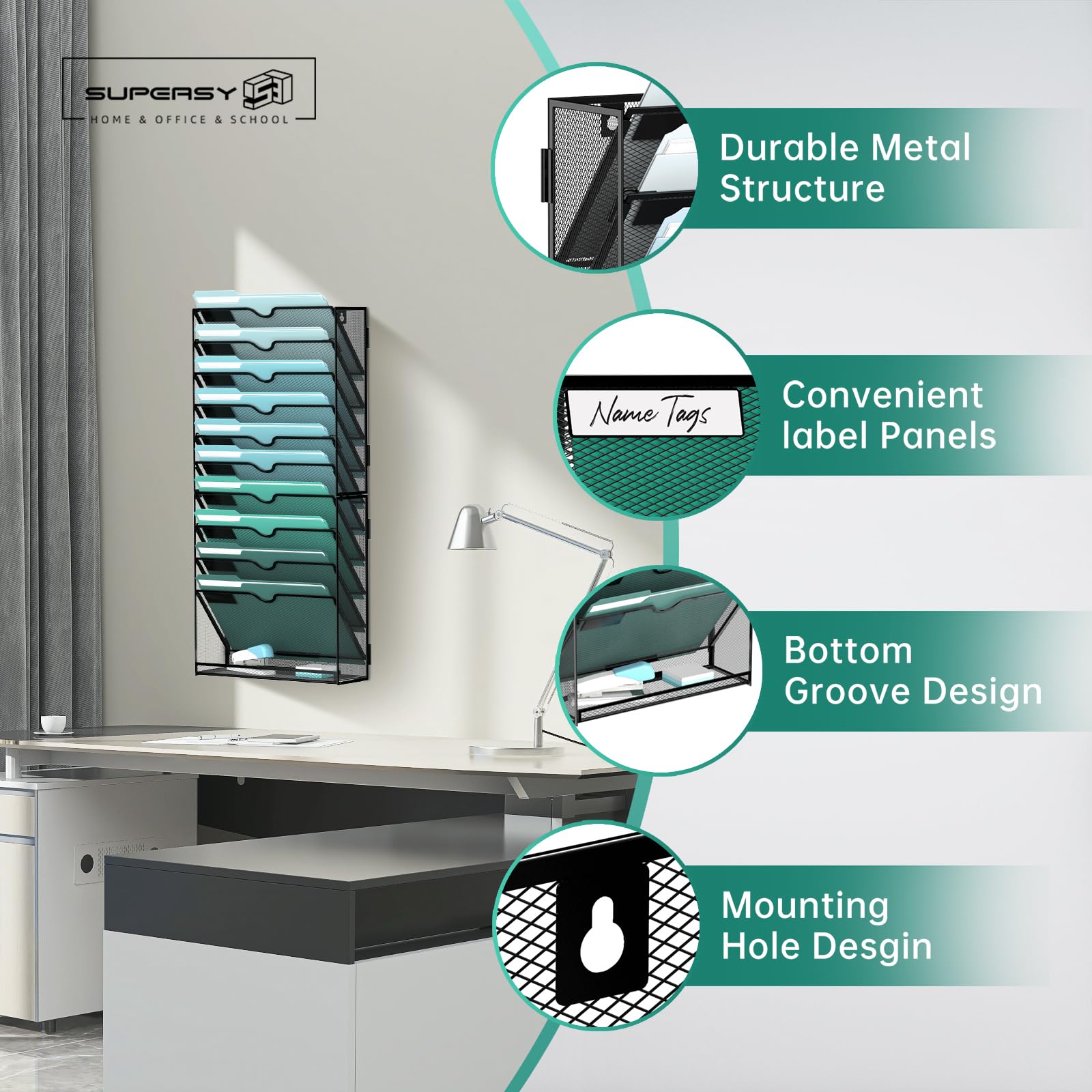 11-Tier Wall File Organizer, Hanging File Holder, Wall Mounted Mail Sorter