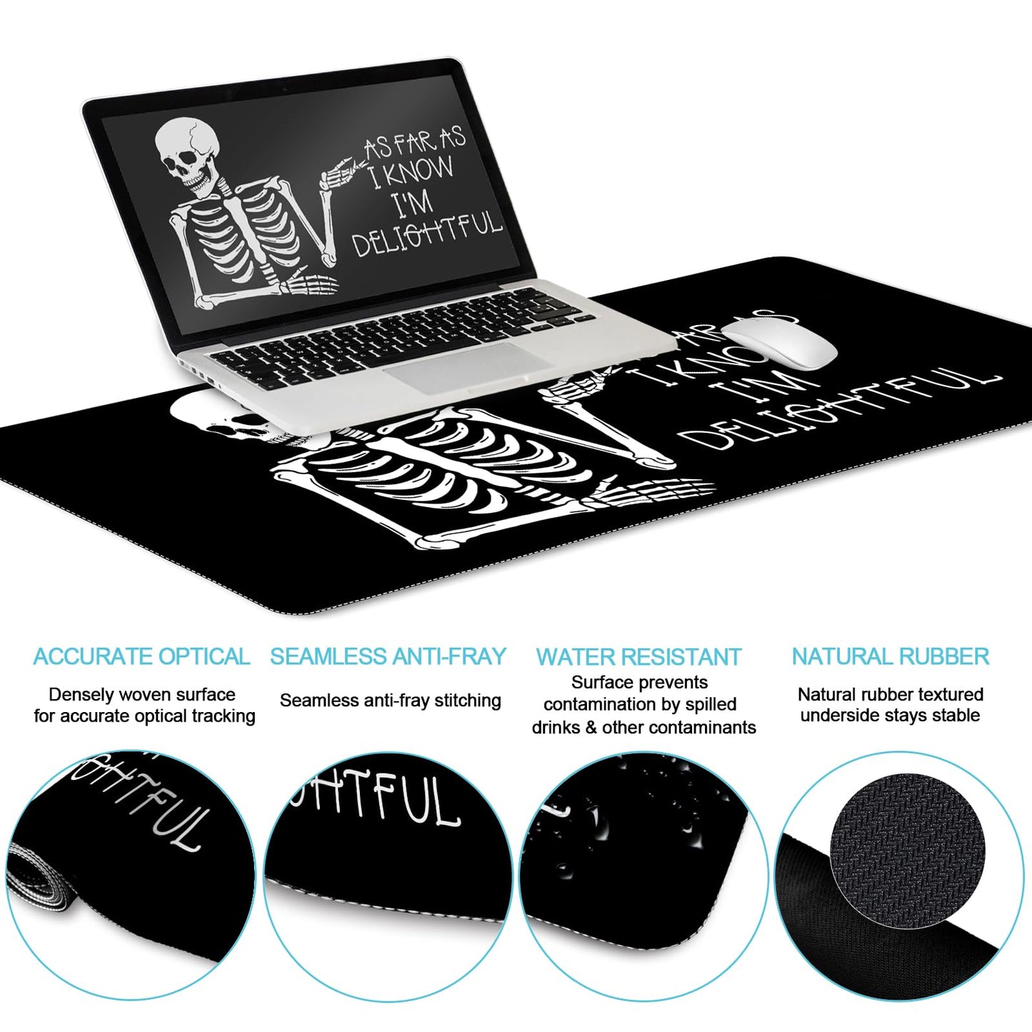 LIMKRIAN Ergonomic Mouse Pad with Wrist Rest Desk Mat Set, Skeleton Decor
