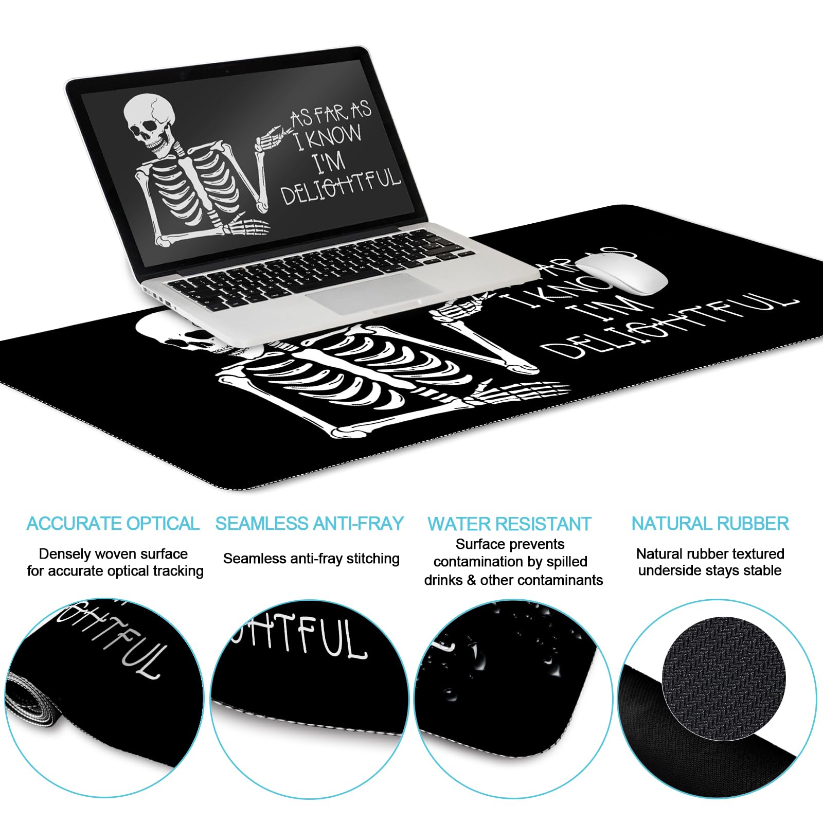 LIMKRIAN Ergonomic Mouse Pad with Wrist Rest Desk Mat Set, Skeleton Decor
