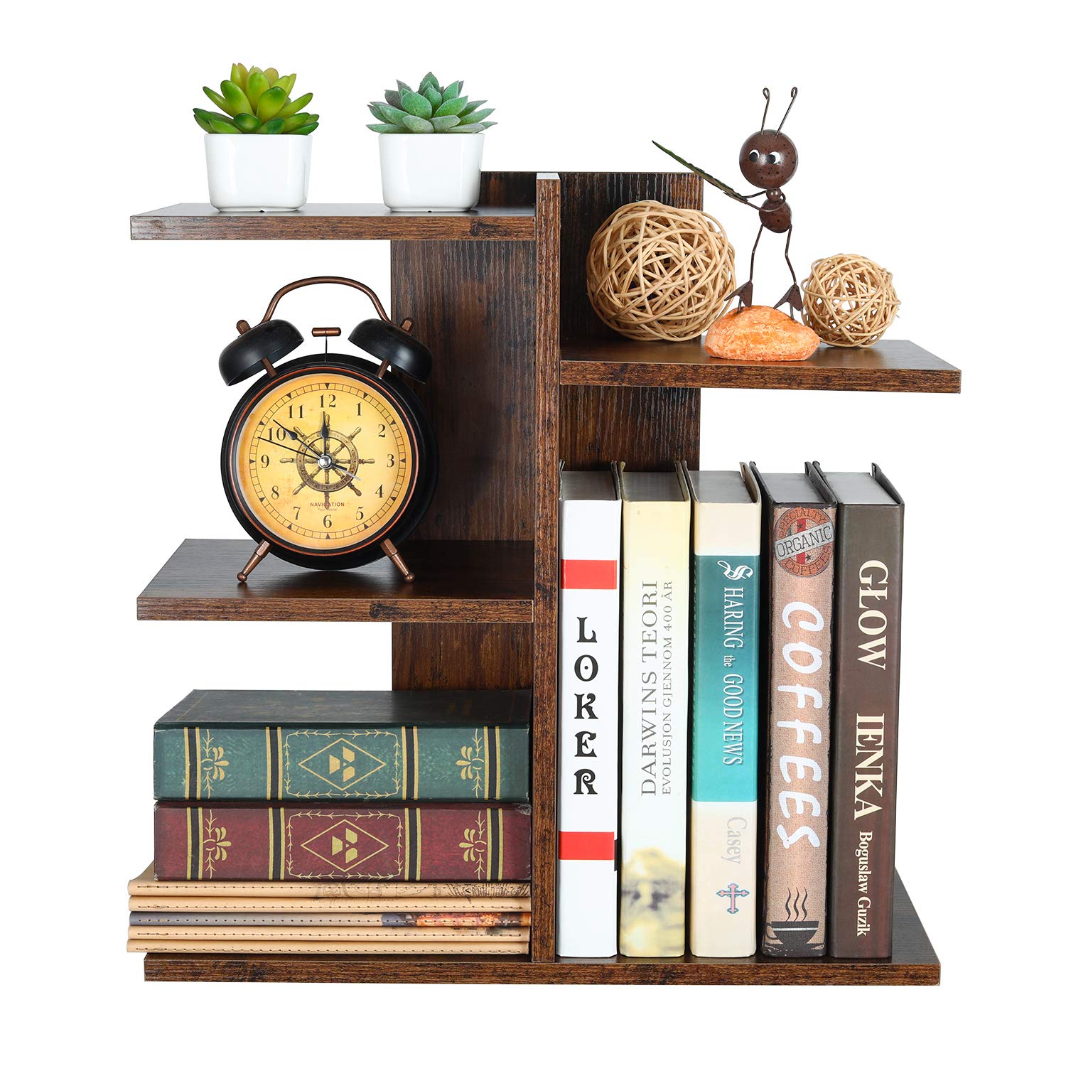 PAG-Mass Desktop Bookshelf Freestanding Wooden Countertop Bookcase Accessories Organizer Display