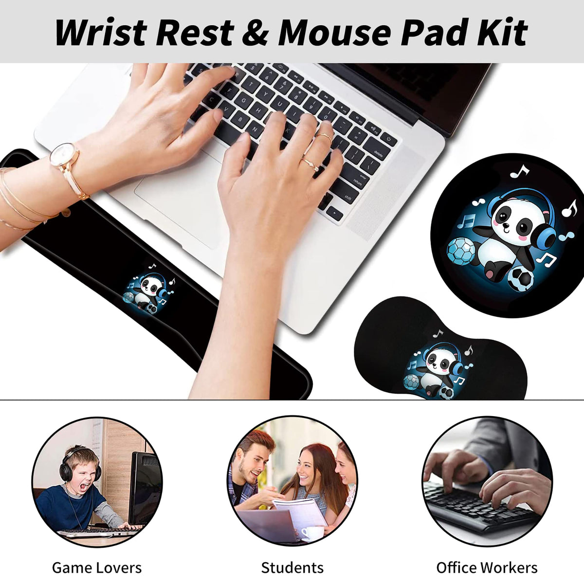 Mouse Pad Wrist Support Keyboard Wrist Rest Combo+Cup Coaster [4-in-1], Easy Typing Pain Relief