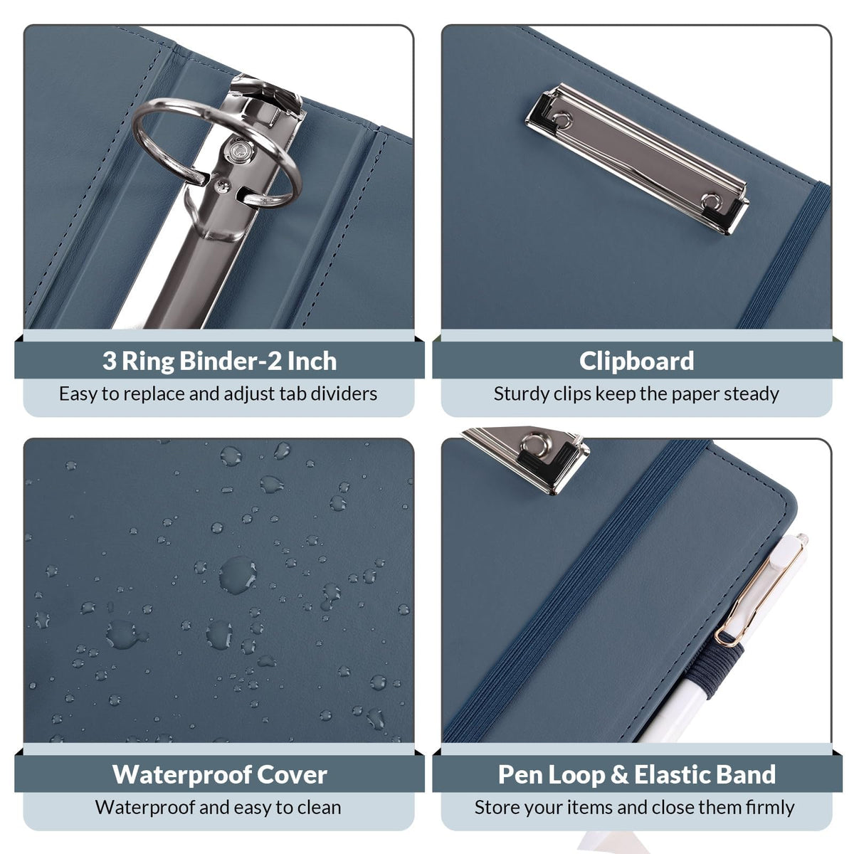 SKYDUE 3 Ring Binder with Clipboard, 2 Inch Heavy Duty Binder, PU Clipboard Binder with Notepad & 5