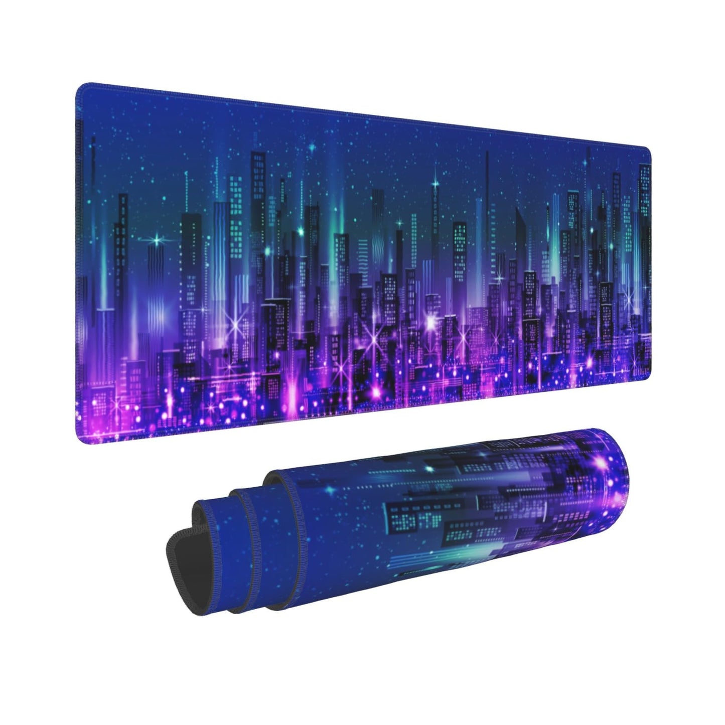 Purple Blue Gaming Mouse Pad 31.5 X 11.8 Inch XL Futuristic Cool Vaporwave City Print Big Mousepad