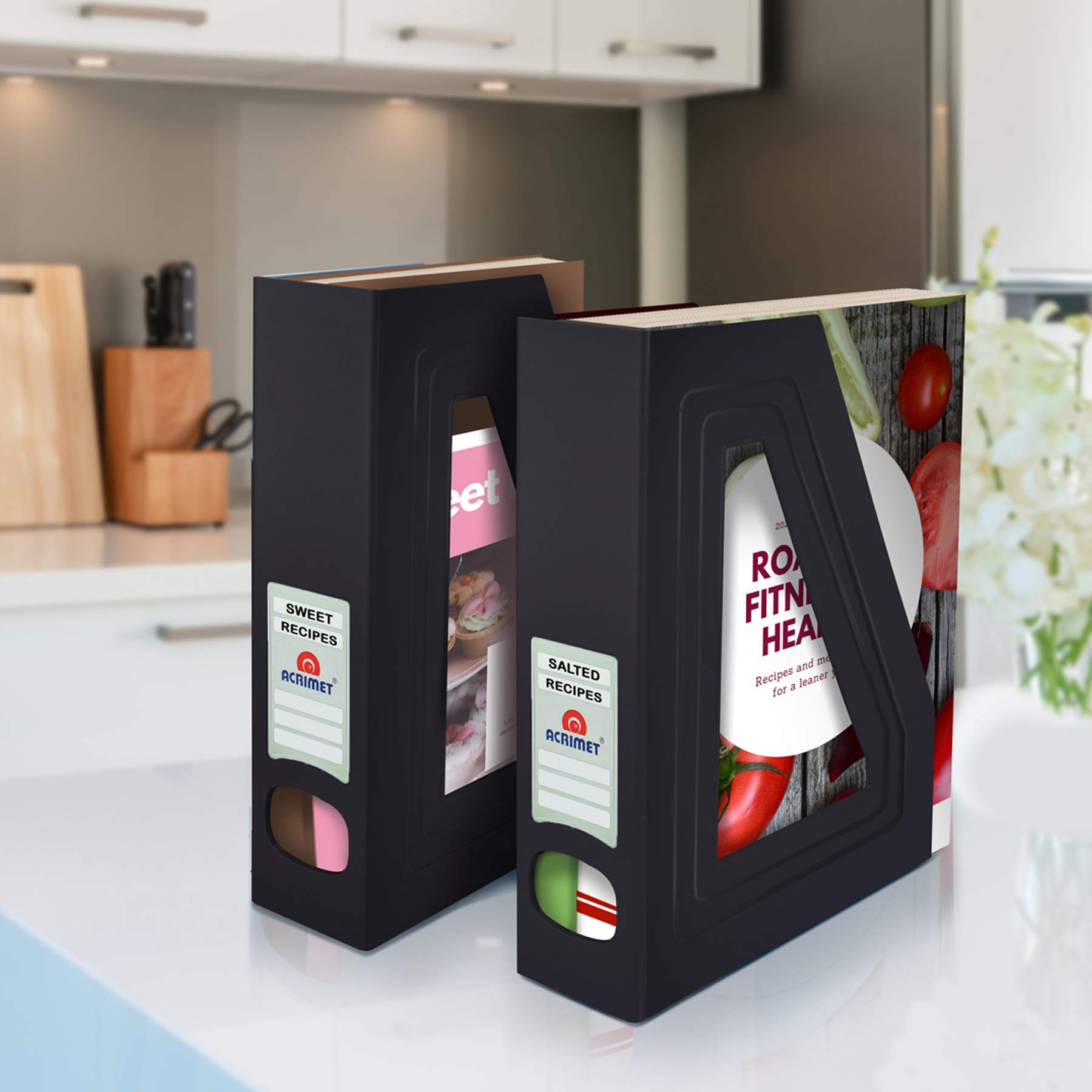 Acrimet Magazine File Holder, Vertical Desk Organizer, Black, 2 Pack