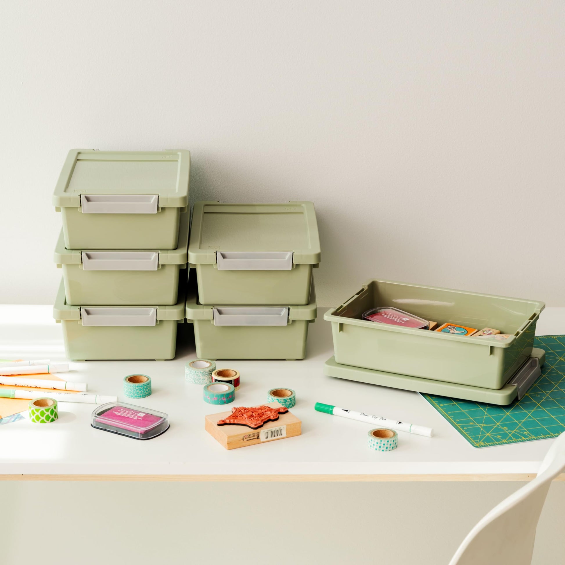 IRIS USA Storage Bins with Lids |Made in USA| 2 Qt - (6-Pack) - Sage Green