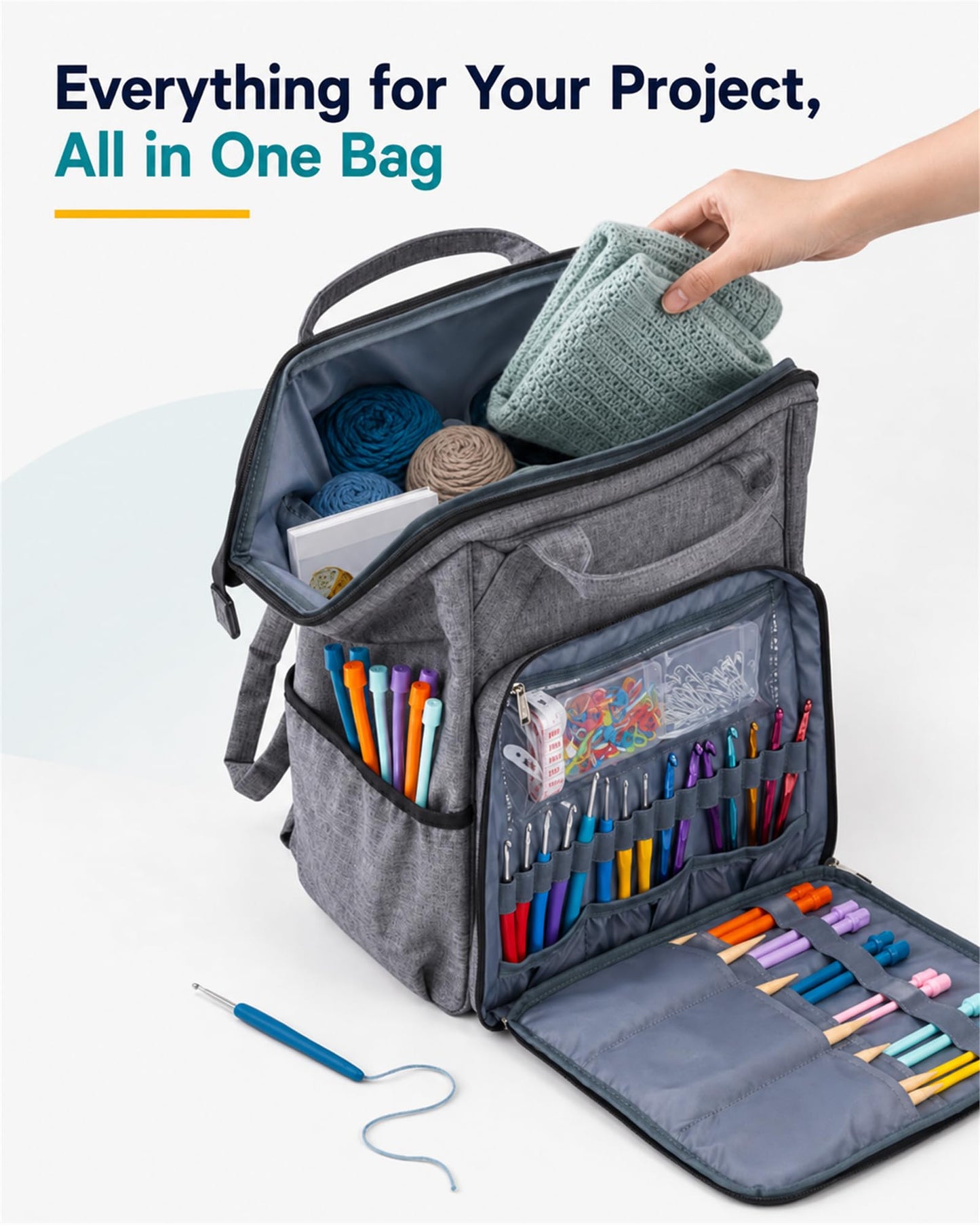 HOMEST Crochet Bag Organizer for Yarn Storage, Knitting Bag and Accessories
