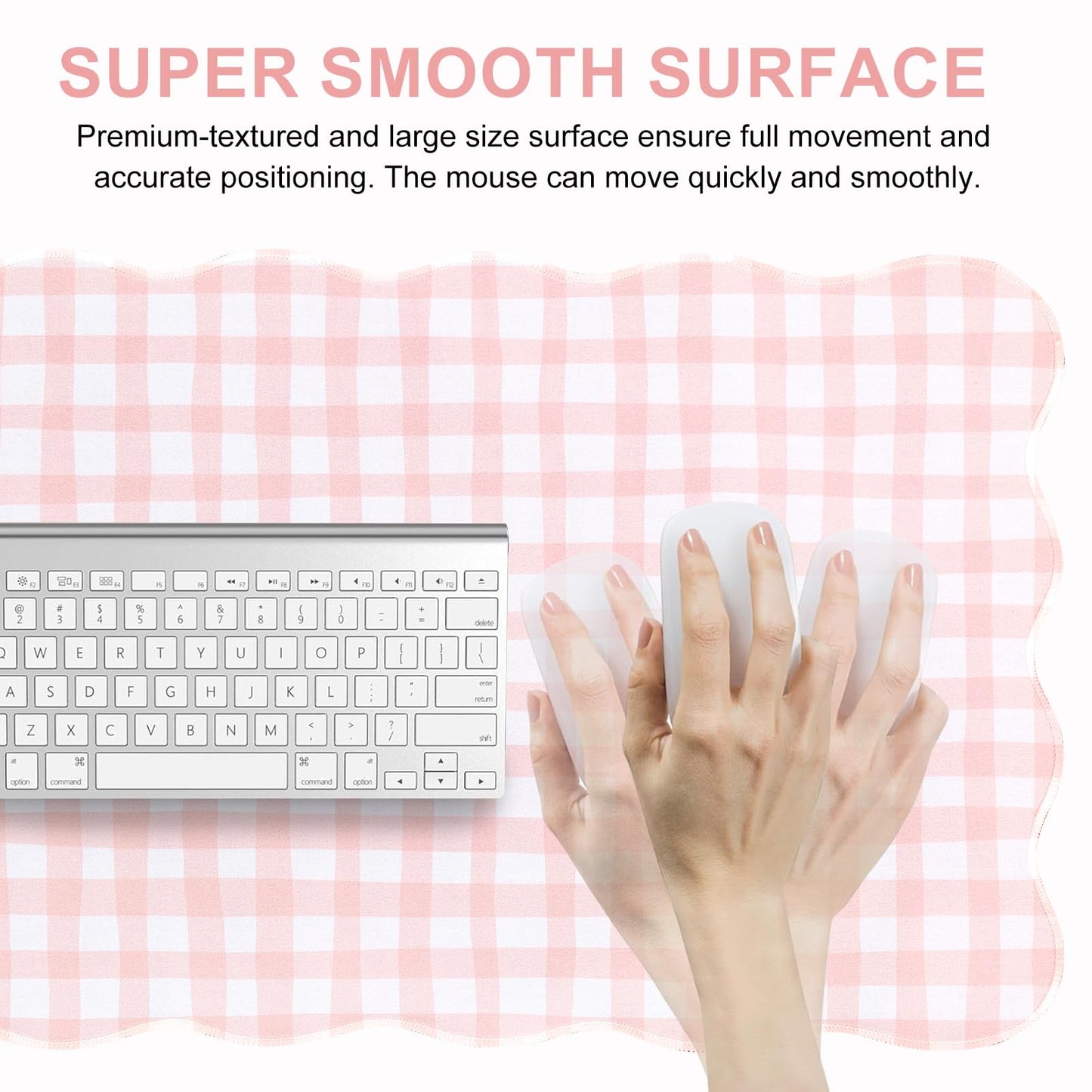 L-SPOUTTO Pink Checkered Mouse Pad,Cottagecore Scalloped Desk Mat XXL Large Cute Pastel Gaming